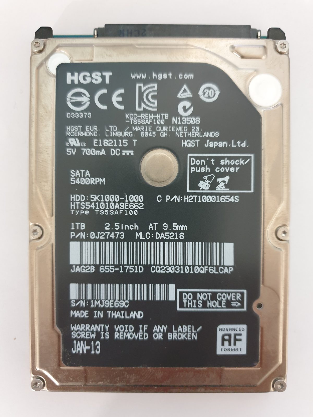 HTS541010A9E662, PN:0J27473, MLC:DA5218, JAN-13 | HGST 1To 2,5" SATA HDD STK