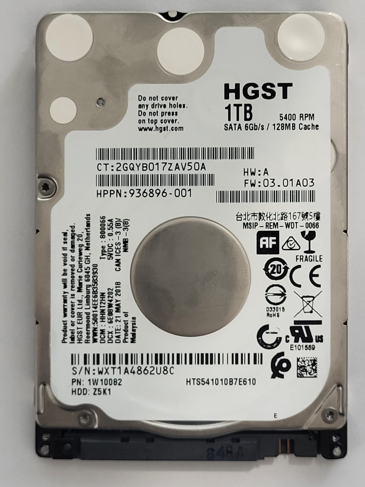 HTS541010B7E610, 21 MAY 2018 | HGST 1To 2,5" SATA HDD STK