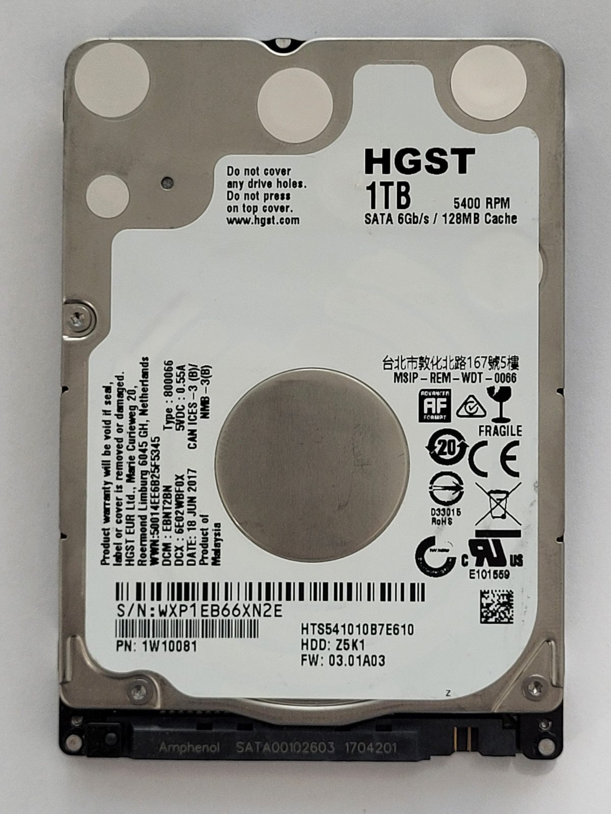 HTS541010B7E610, 18 JUN 2017 | HGST 1To 2,5" SATA HDD STK
