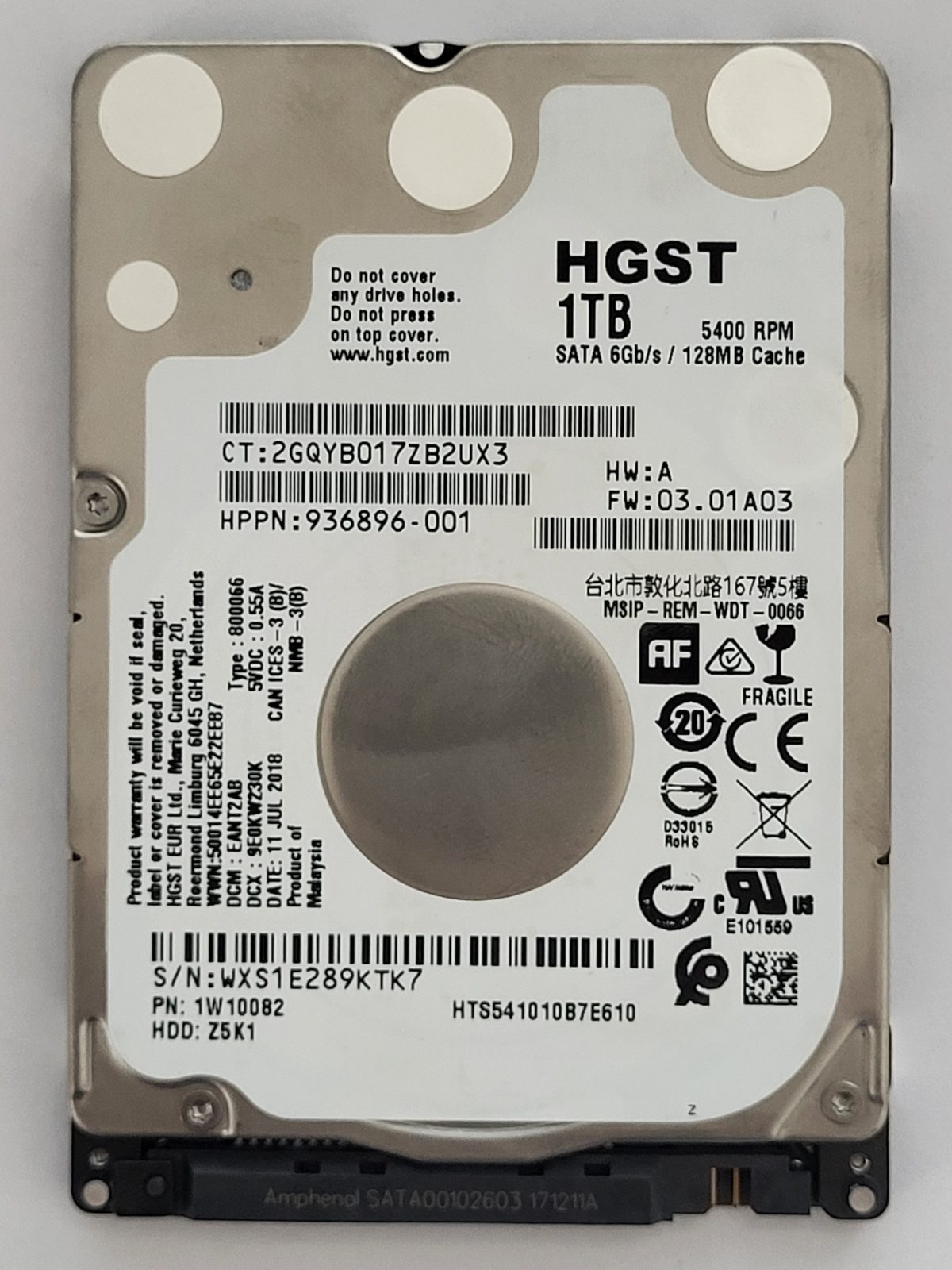HTS541010B7E610, 11 JUL 2018 | HGST 1To 2,5" SATA HDD STK