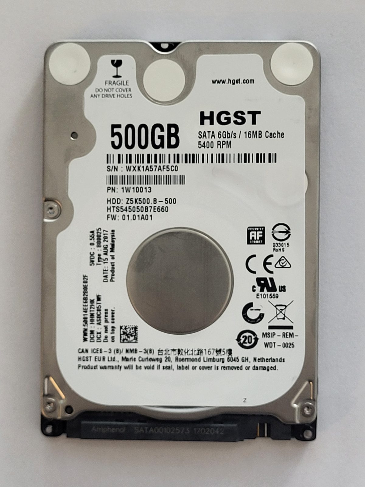 HTS545050B7E660, 15 AUG 2017 | HGST 500Go 2,5" SATA HDD STK