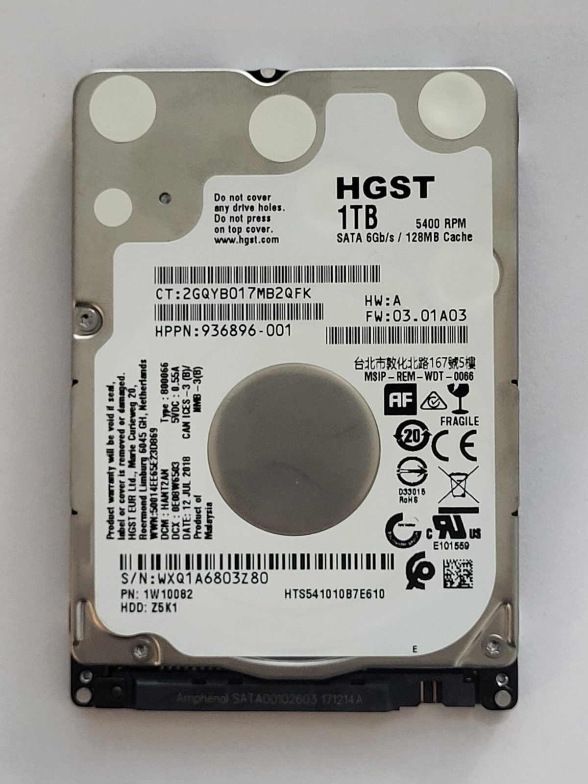 HTS541010B7E610, 12 JUL 2018 | HGST 1To 2,5" SATA HDD STK