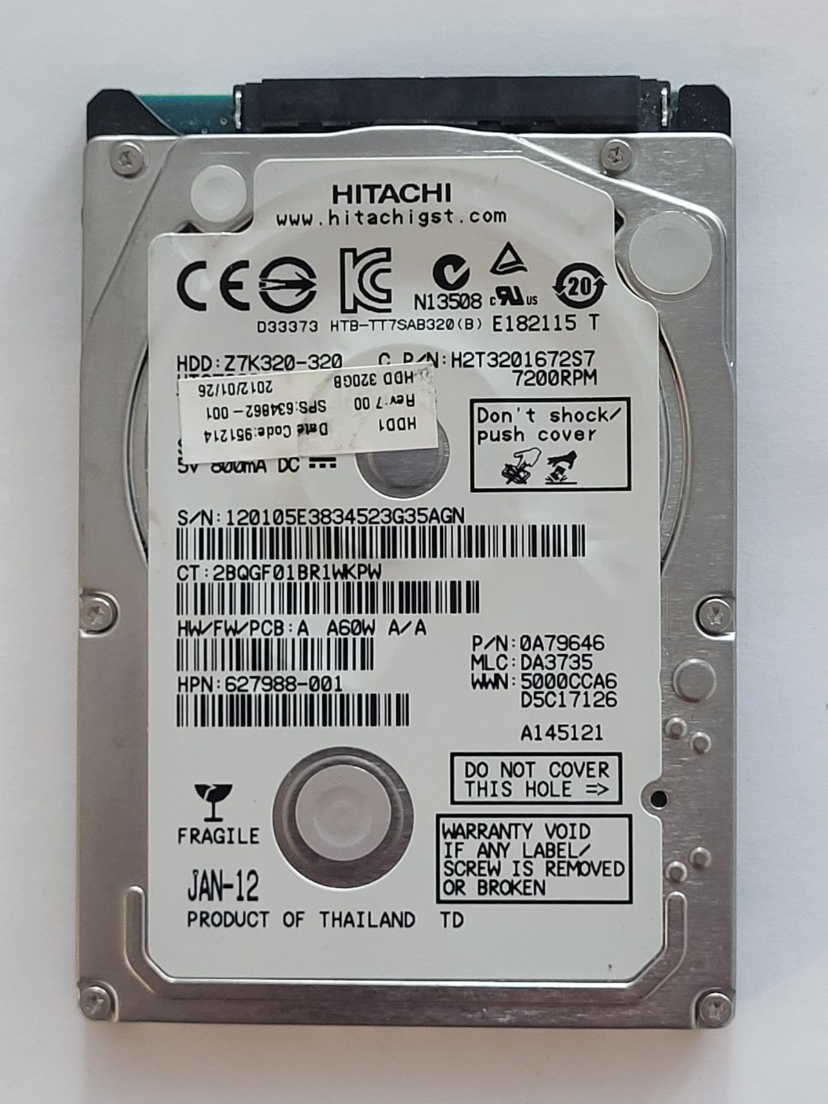 HTS723232A7A364, PN: 0A79646, MLC: DA3735, JAN 12, Hitachi 320Gb 2.5" HDD STK