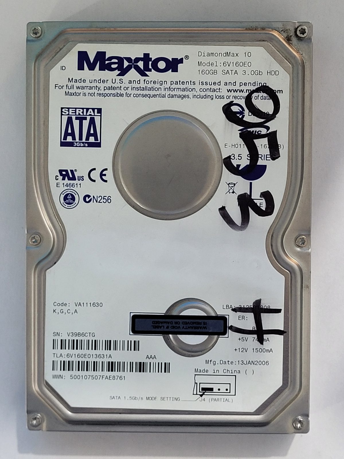 6V160E0, TLA: 6V160E013631A, 13 JAN 2006, Maxtor 160Gb 3.5" HDD STK