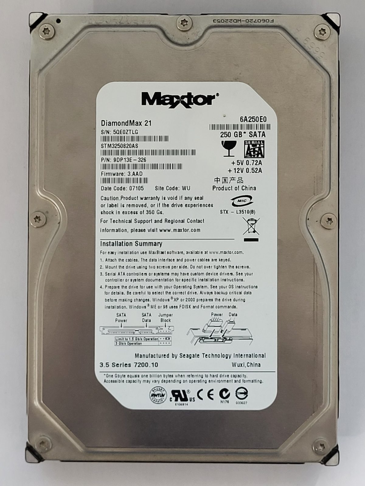 STM3250820AS, 07105, Maxtor 250Gb 3.5" HDD STK