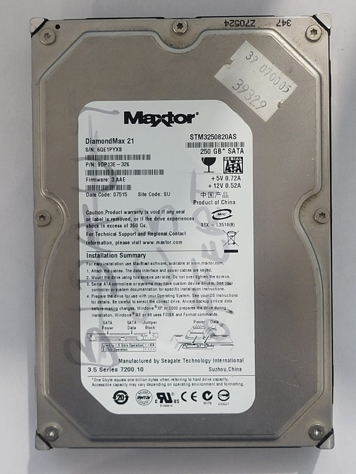 STM3250820AS, 07515, Maxtor 250Gb 3.5" HDD STK