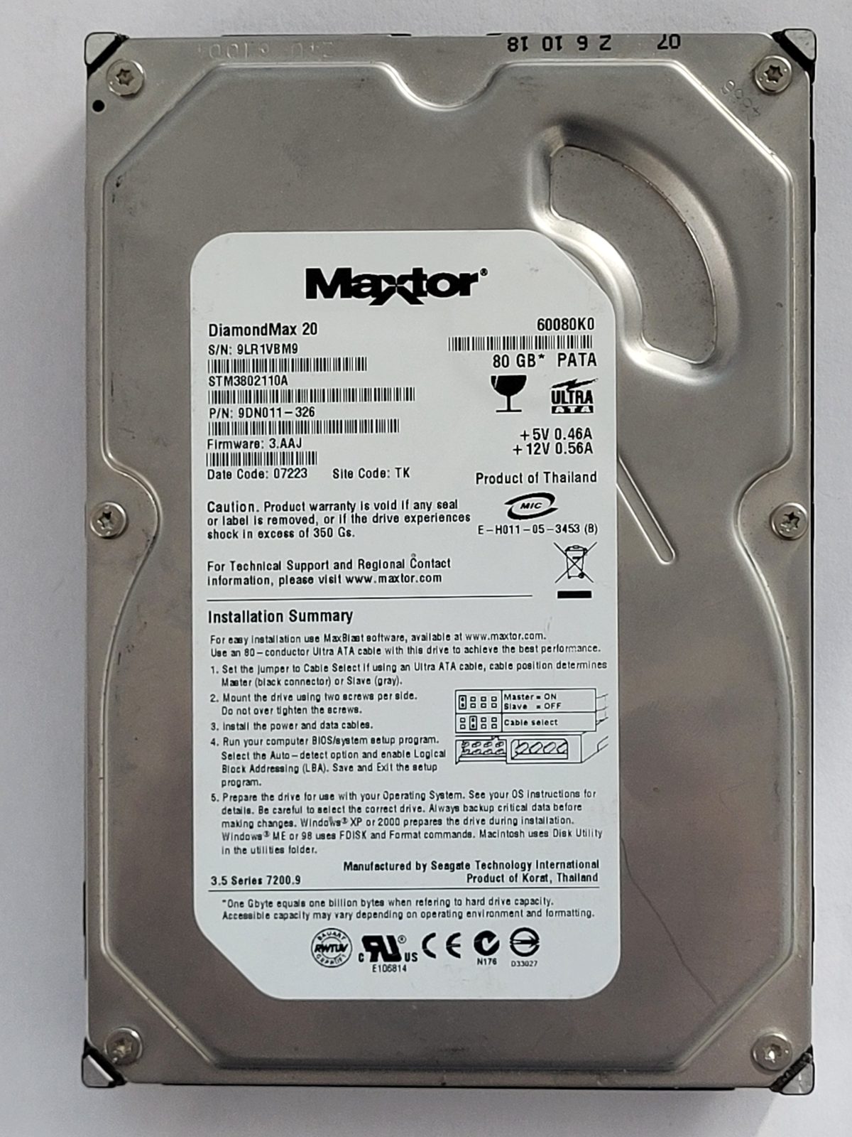 STM3802110A, 07223, Maxtor 80Gb 3.5" HDD STK