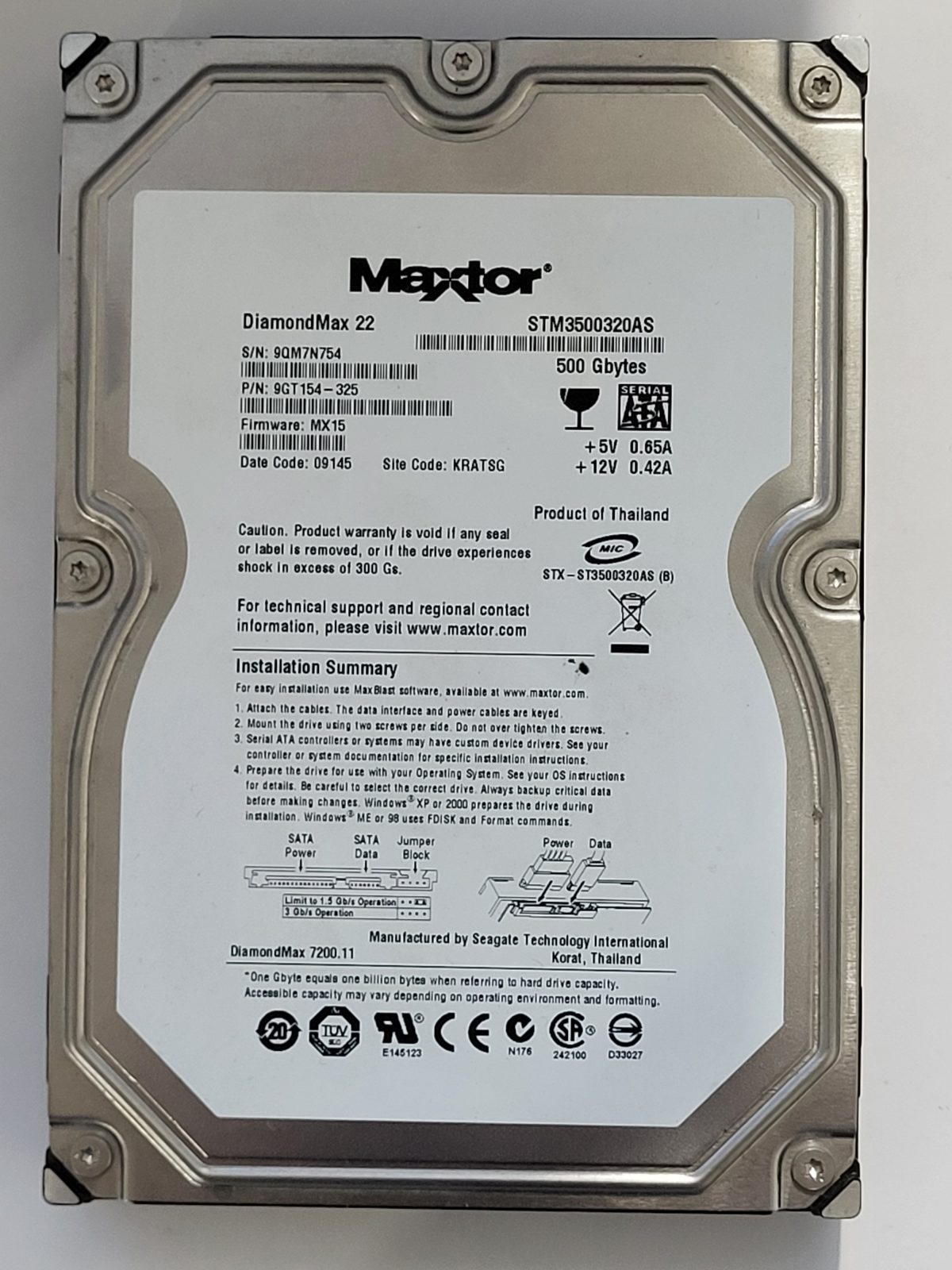 STM3500320AS, 09145, Maxtor 500Gb 3.5" HDD STK