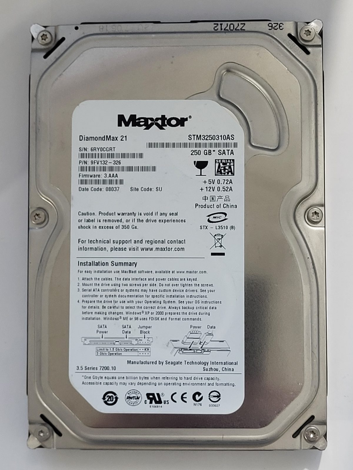 STM3250310AS, 08037, Maxtor 250Gb 3.5" HDD STK