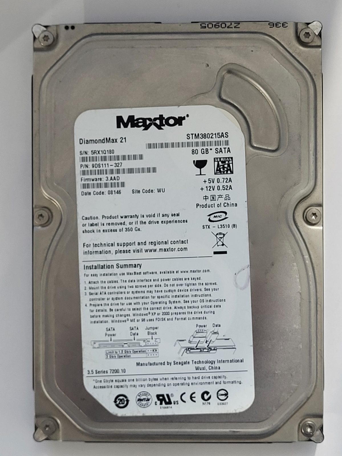 STM380215AS, 08146, Maxtor 80Gb 3.5" HDD STK