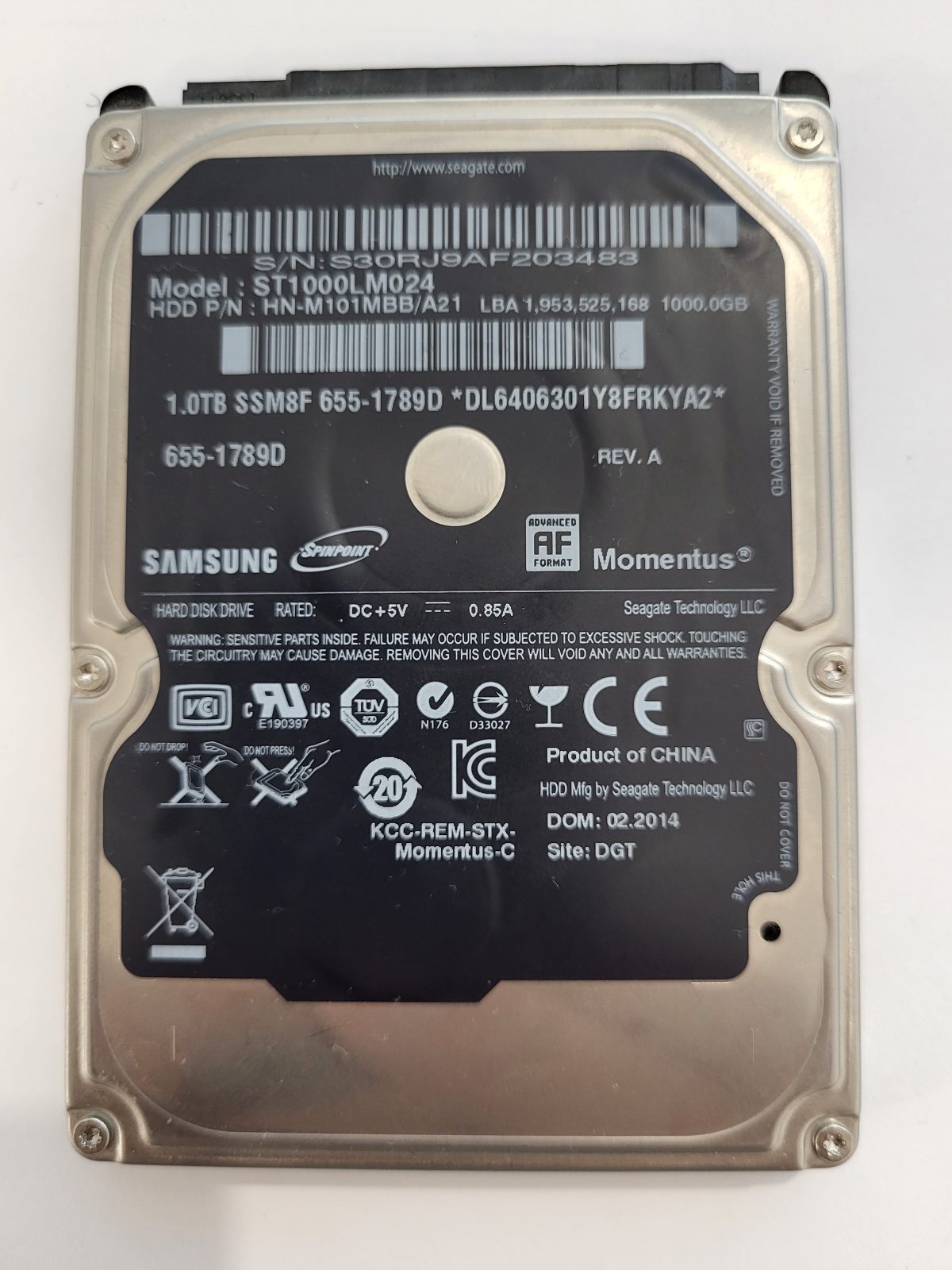 ST1000LM024, PN: HN-M101MBB/A21, FW: 2BA30005, FEV 2014, Samsung 1Tb 2.5" HDD STK