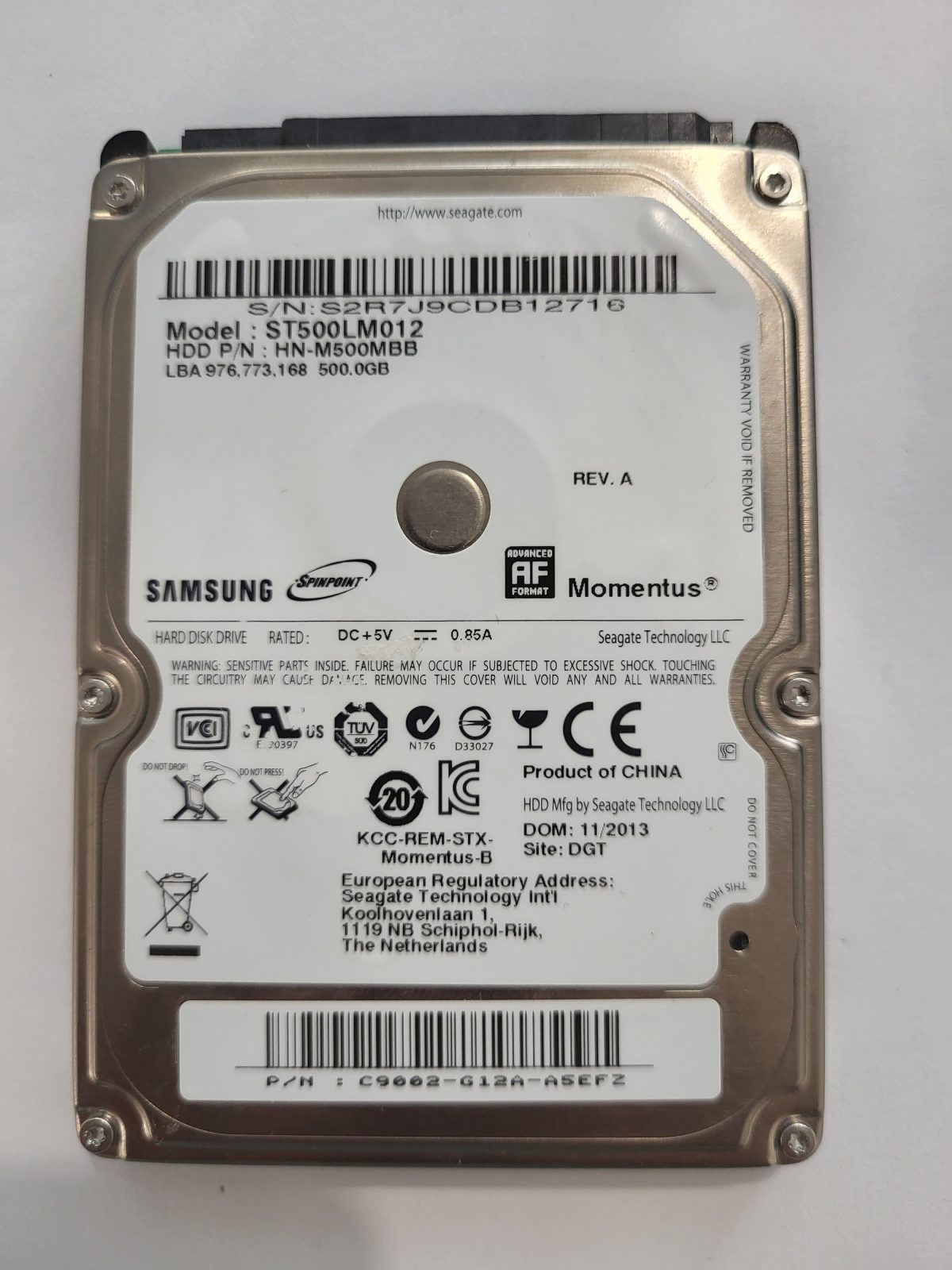 ST500LM012, PN: HN-M500MBB, FW: ?, NOV 2013, Samsung 500Gb 2.5" HDD STK