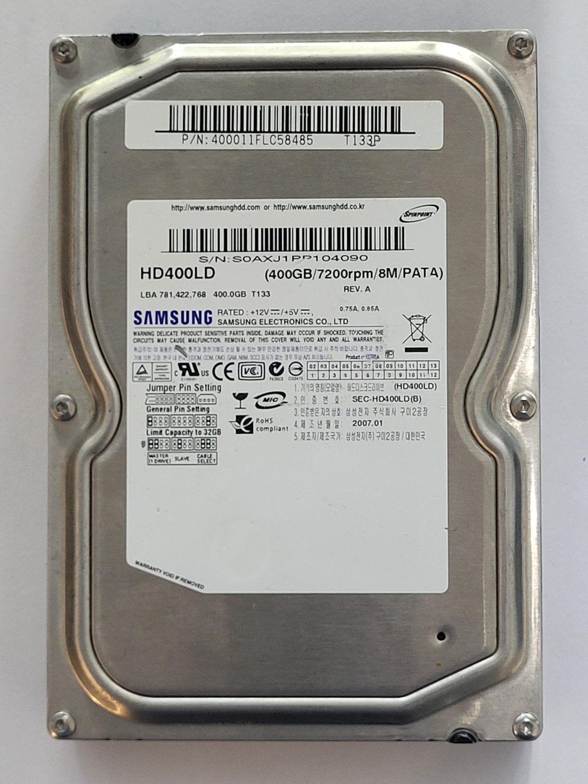 HD400LD, PN: -, FW: -, -, Samsung 400Gb 3.5" HDD STK