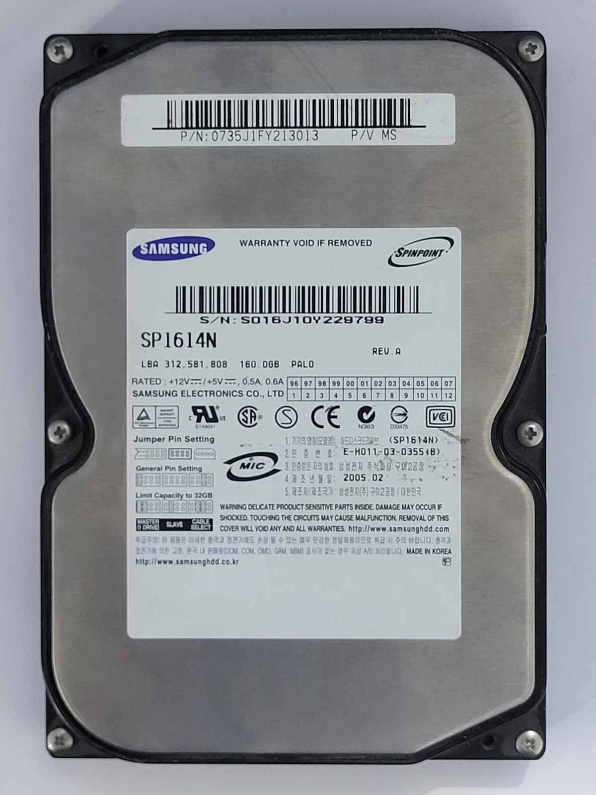 SP1614N, PN: -, FW: -, FEV 2005, Samsung 160Gb 3.5" HDD STK