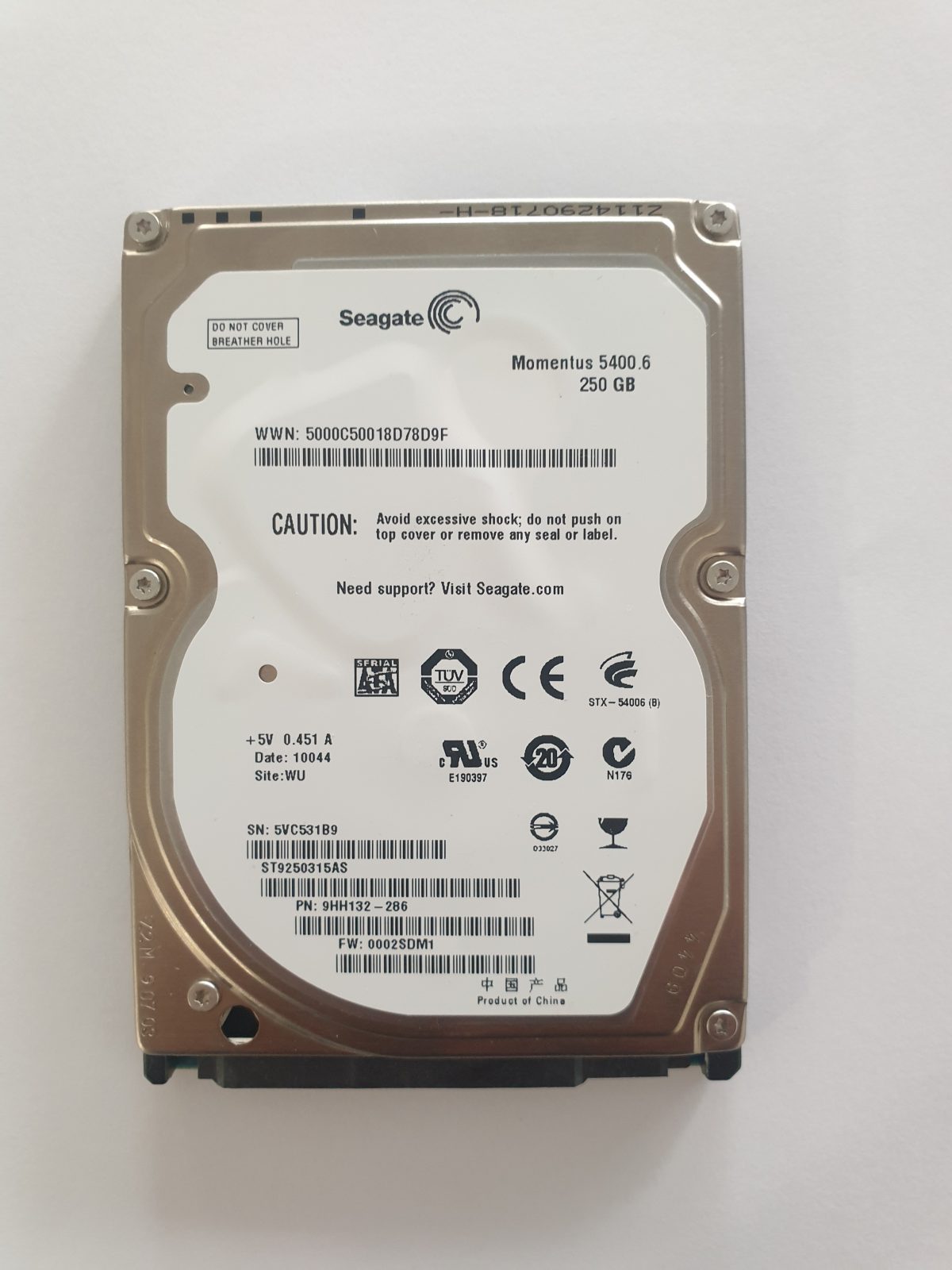 ST9250315AS, PN:9HH132-286, SN:5VC, WU, FW:0002SDM1, 10044 | Seagate 250Go 2,5" SATA HDD STK