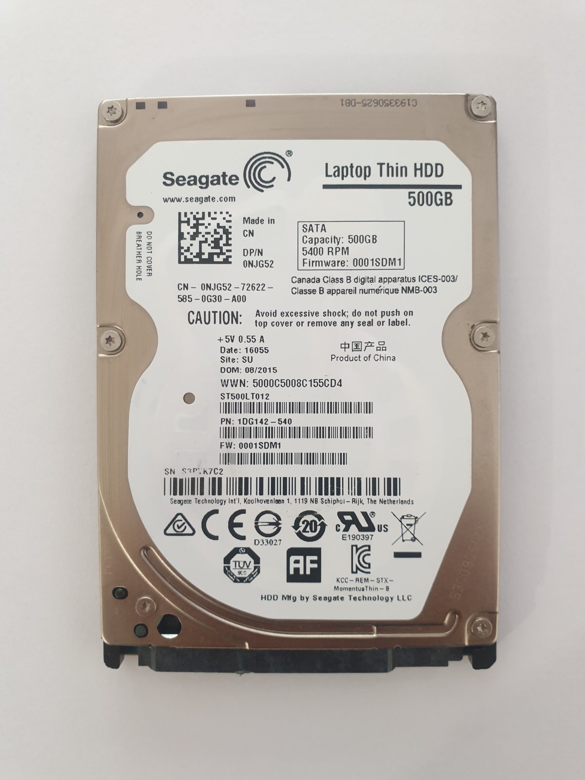 ST500LT012, PN:1DG142-540, SN:S3P, SU, FW:0001SDM1, 16055 | Seagate 500Go 2,5" SATA HDD STK