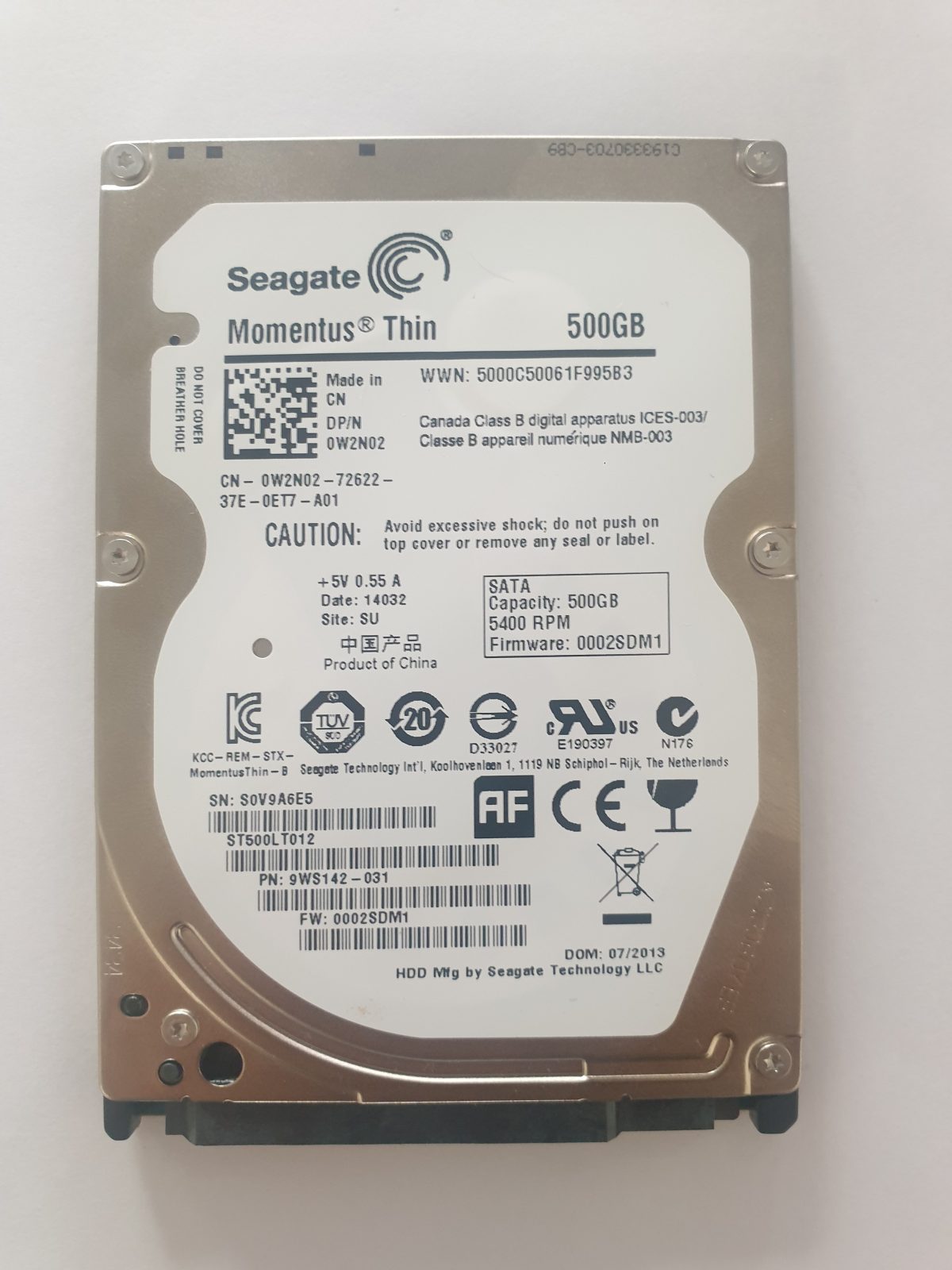 ST500LT012, PN:9WS142-031, SN:S0V, SU, FW:0002SDM1, 14032 | Seagate 500Go 2,5" SATA HDD STK