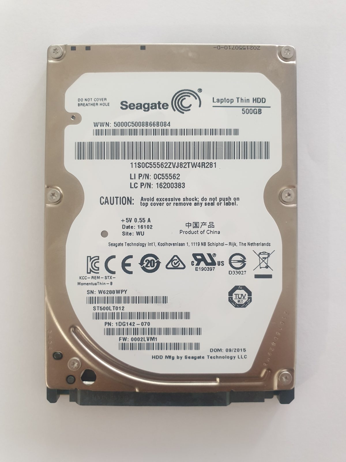 ST500LT012, PN:1DG142-070, SN:W62, WU, FW:0002LVM1, 16102 | Seagate 500Go 2,5" SATA HDD STK