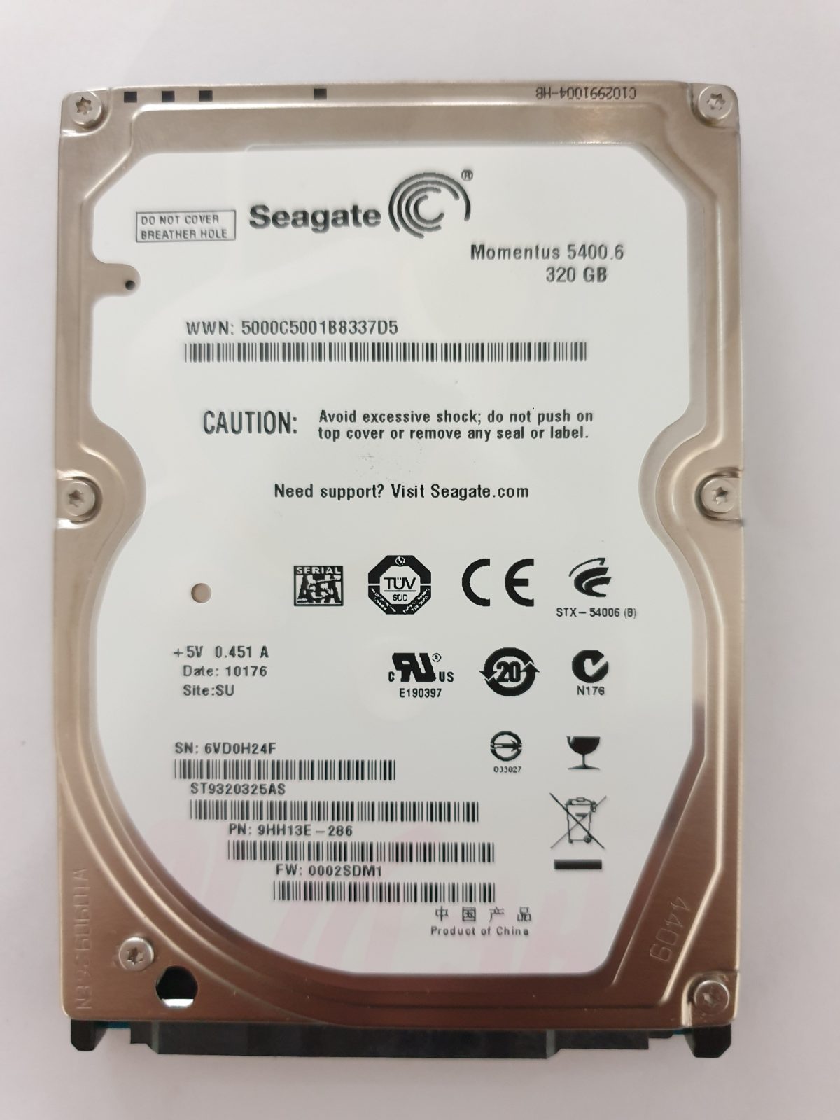 ST9320325AS, PN:9HH13E-286, SN:6VD, SU, FW:0002SDM1, 10176 | Seagate 320Go 2,5" SATA HDD STK