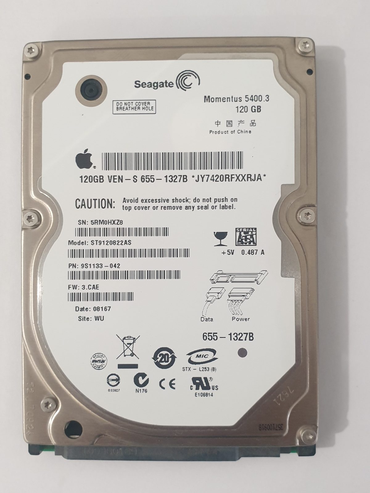 ST9120822AS, PN:9S1133-042, SN:5RM, WU, FW:3.CAE, 08167 | Seagate 120Go 2,5" SATA HDD STK