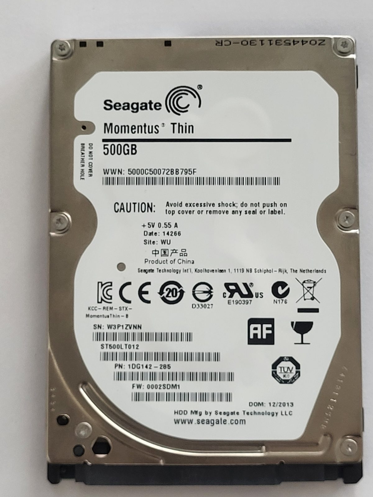 ST500LT012, PN:1DG142-285, SN:W3P, WU, FW:0002SDM1, 14266 | Seagate 500Go 2,5" SATA HDD STK