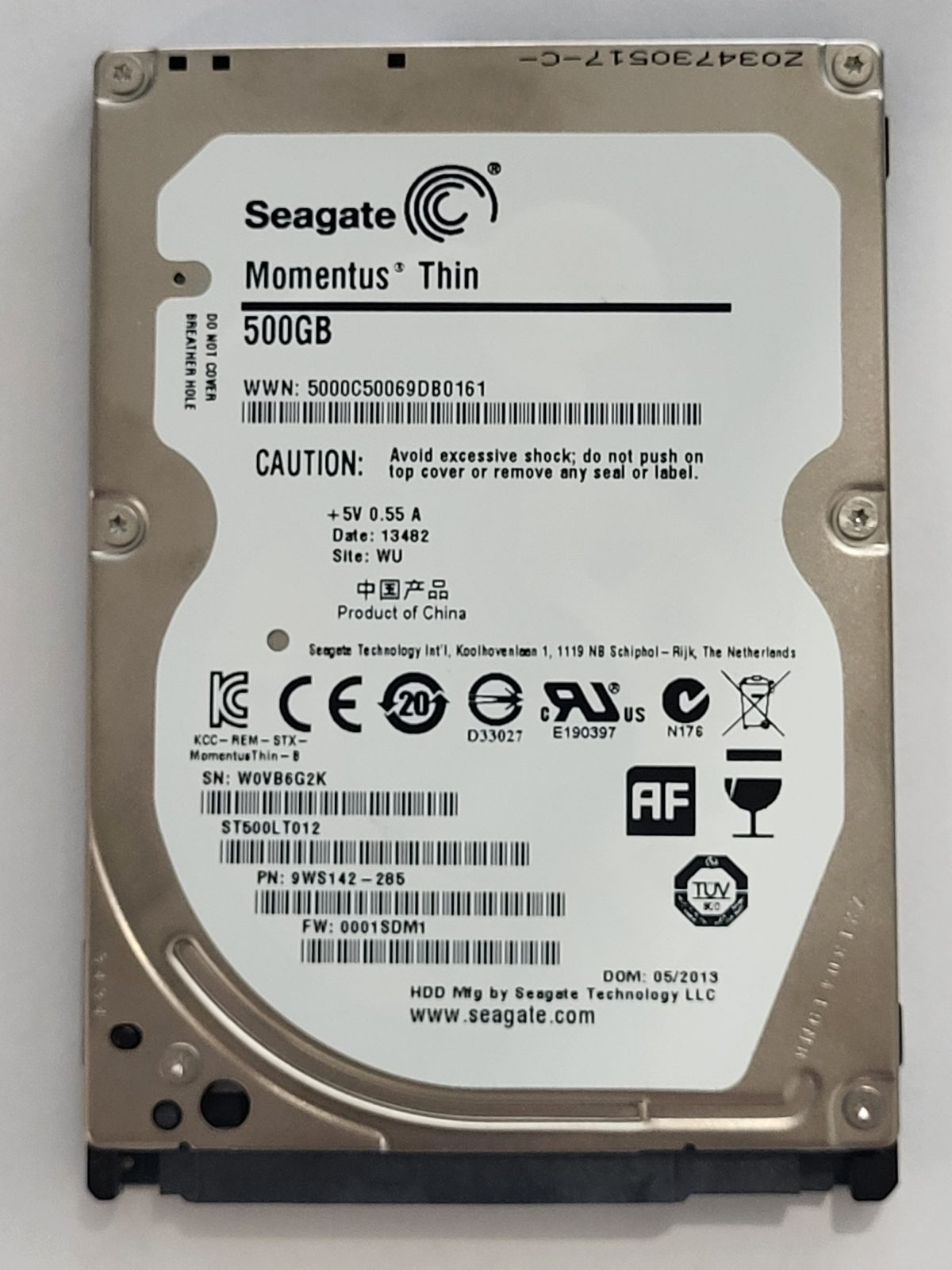 ST500LT012, PN:9WS142-285, SN:W0V, WU, FW:0001SDM1, 13482 | Seagate 500Go 2,5" SATA HDD STK