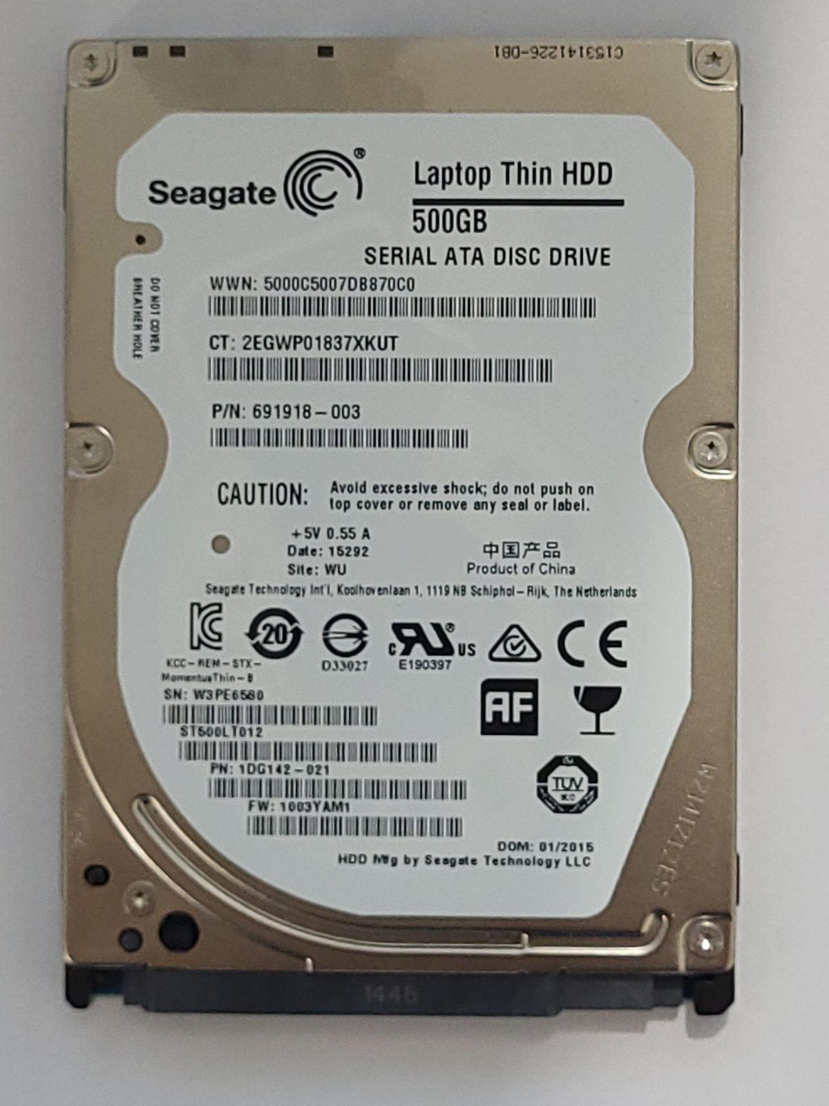 ST500LT012, PN:1DG142-021, SN:W3P, WU, FW:1003YAM1, 15292 | Seagate 500Go 2,5" SATA HDD STK