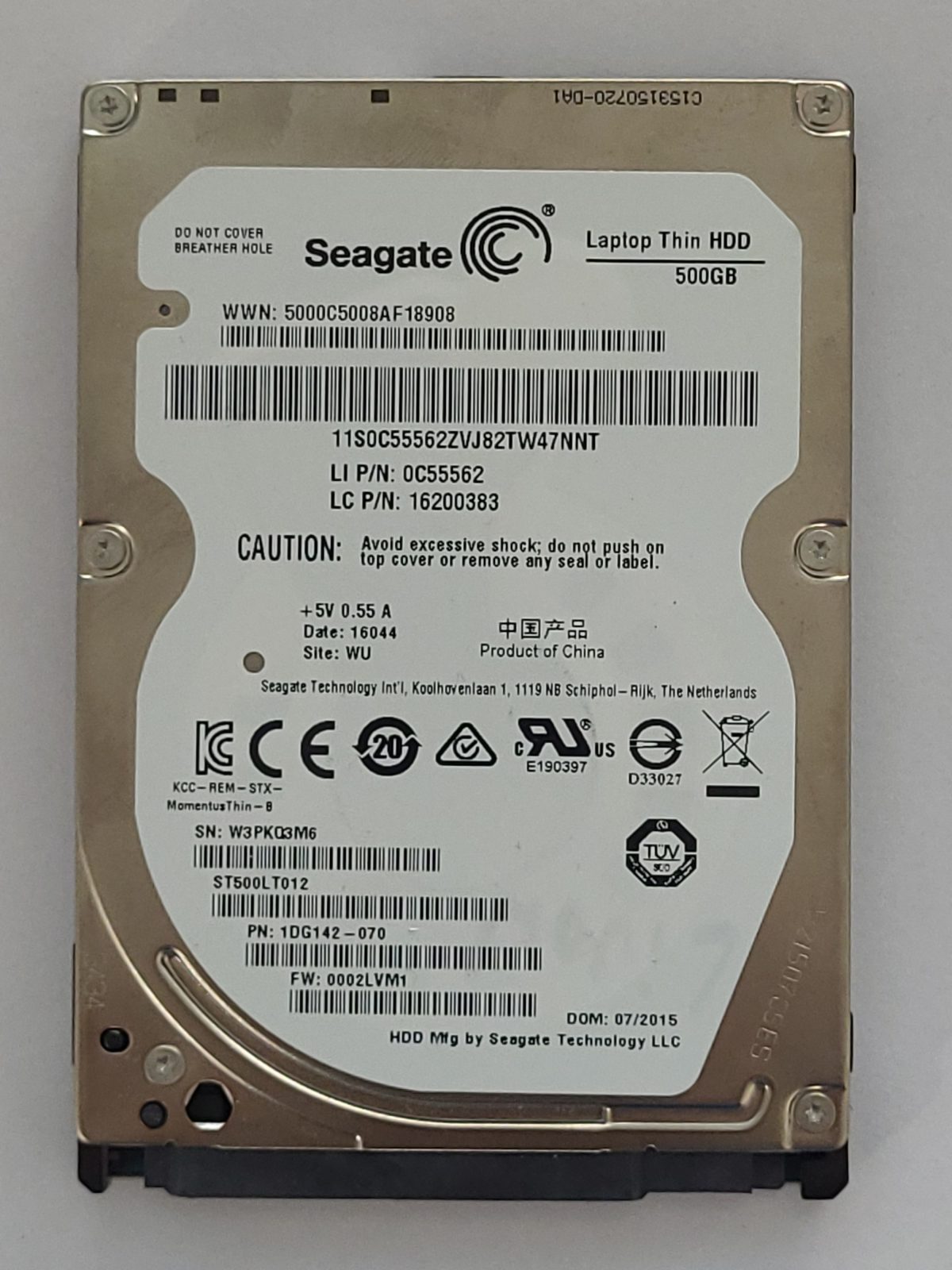 ST500LT012, PN:1DG142-070, SN:W3P, WU, FW:0002LVM1, 16044 | Seagate 500Go 2,5" SATA HDD STK