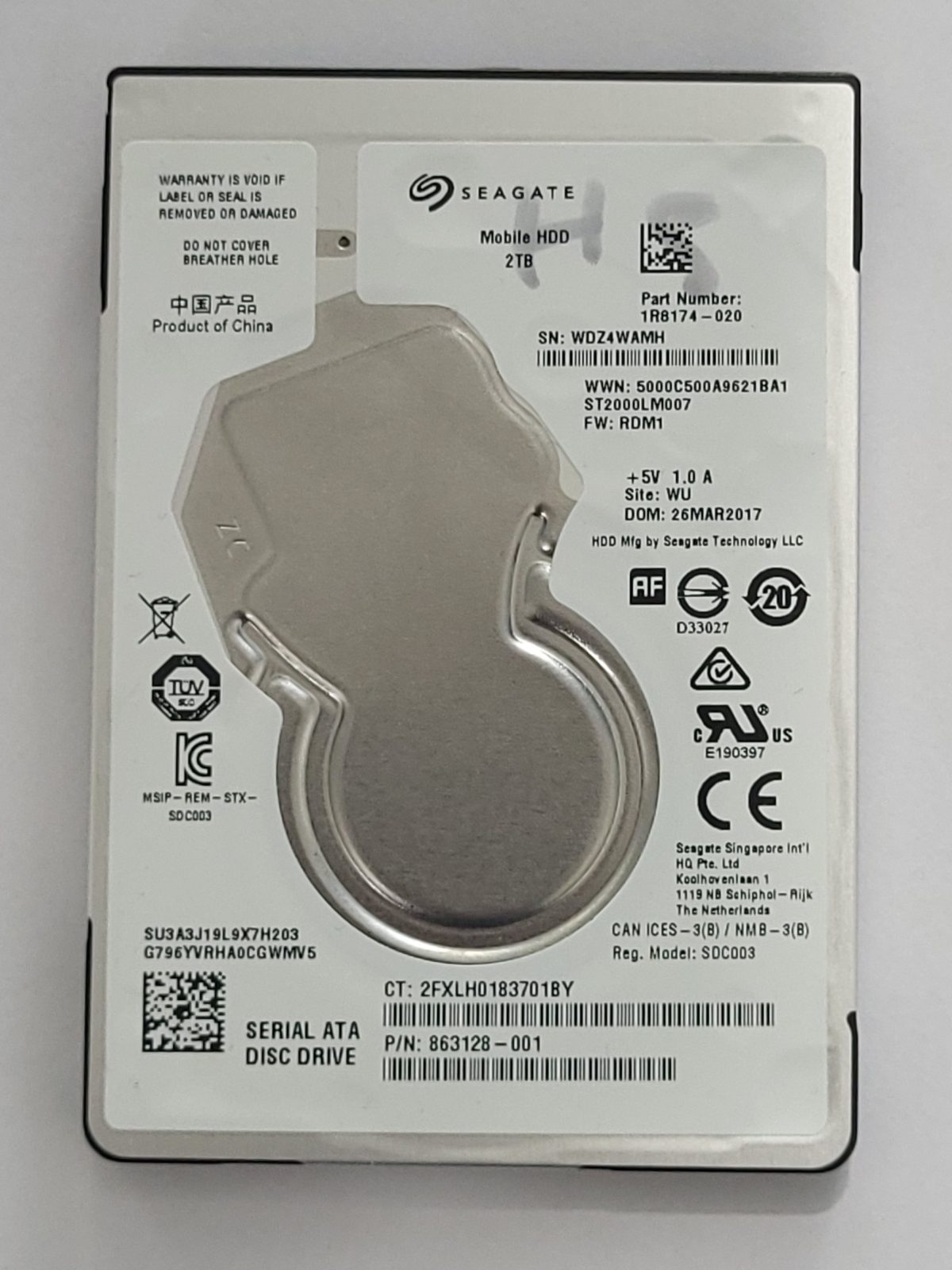 ST2000LM007, PN:1R8174-020, SN:WDZ, WU, FW:RDM1, 26 MAR 2017 | Seagate 2To 2,5" SATA HDD STK