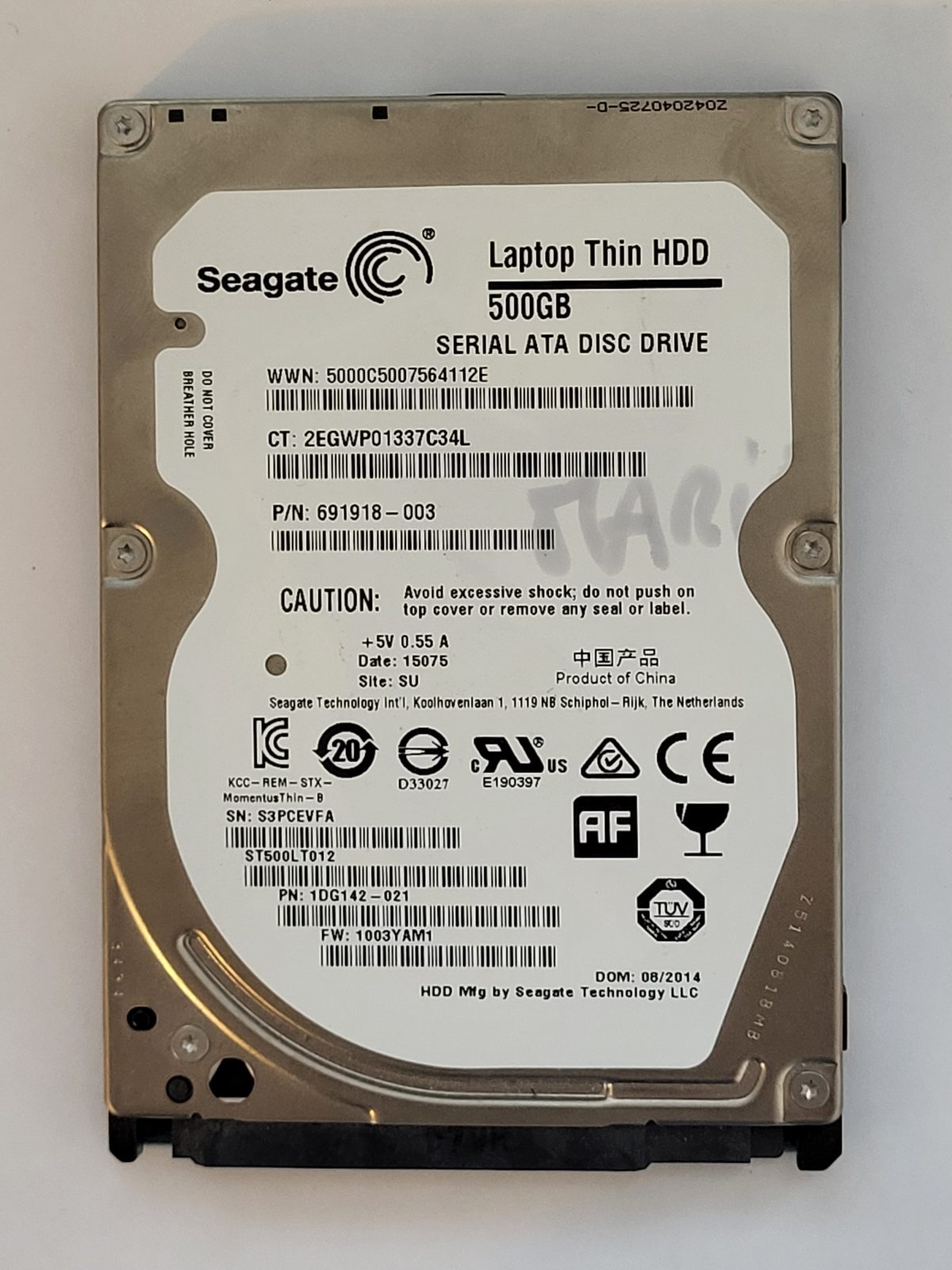 ST500LT012, PN:1DG142-021, SN:S3P, SU, FW:1003YAM1, 15075 | Seagate 500Go 2,5" SATA HDD STK