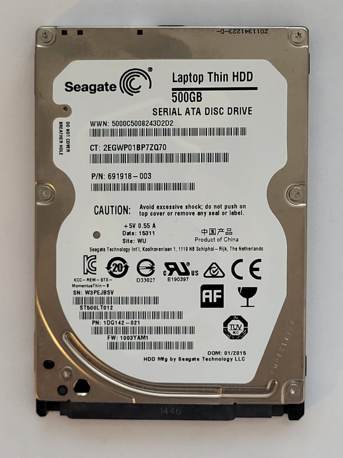 ST500LT012, PN:1DG142-021, SN:W3P, WU, FW:1003YAM1, 15311 | Seagate 500Go 2,5" SATA HDD STK