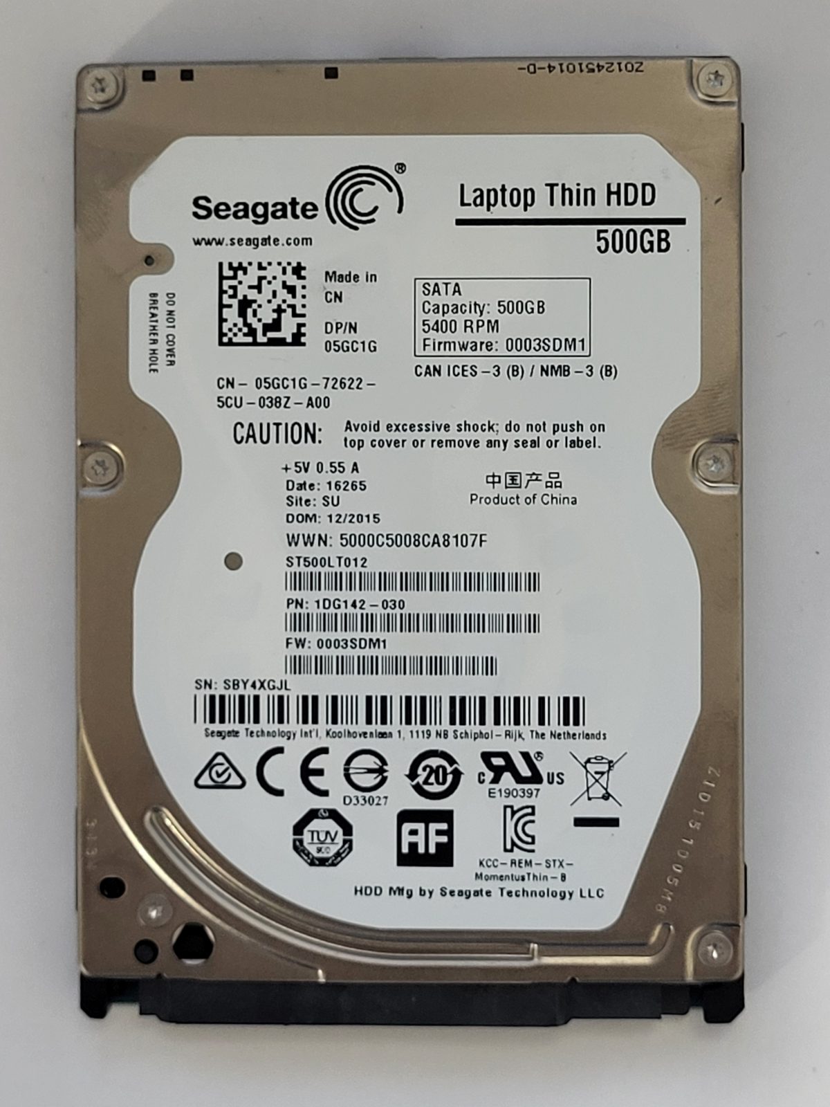 ST500LT012, PN:1DG142-030, SN:SBY, SU, FW:0003SDM1, 16265 | Seagate 500Go 2,5" SATA HDD STK