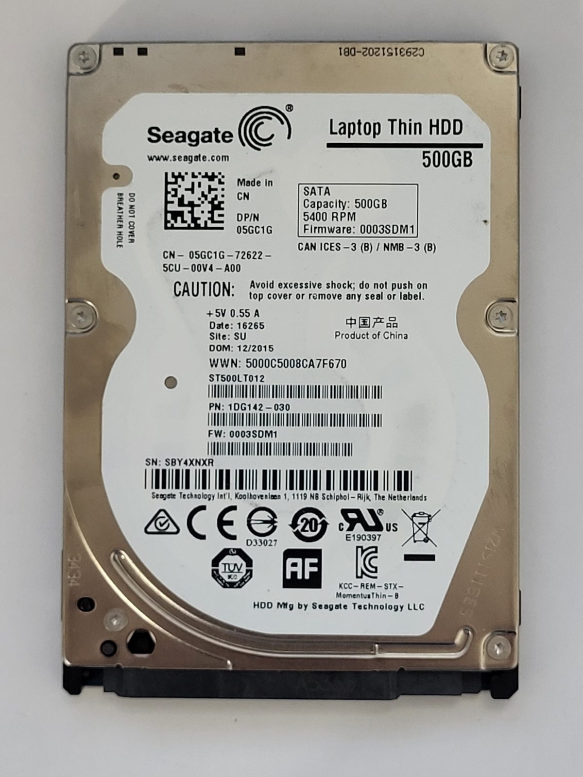 ST500LT012, PN:1DG142-030, SN:SBY, SU, FW:0003SDM1, 16265 | Seagate 500Go 2,5" SATA HDD STK
