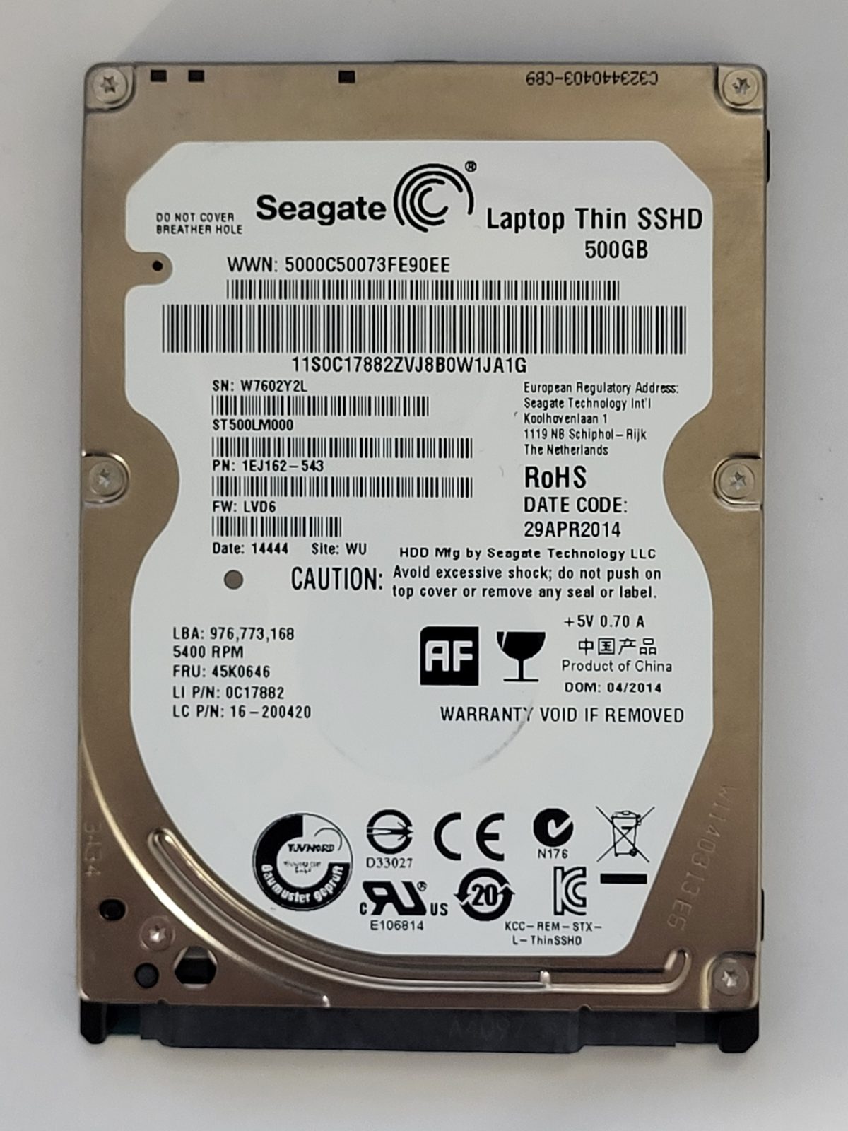 ST500LM000, PN:1EJ162-543, SN:W76, WU, FW:LVD6, 14444 | Seagate 500Go 2,5" SATA HDD STK