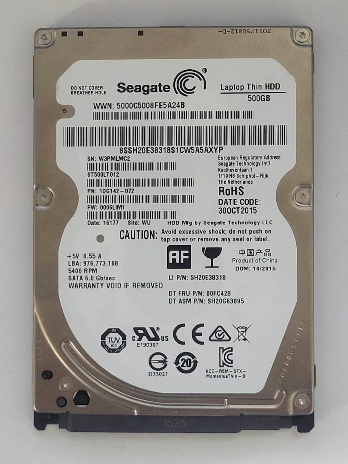 ST500LT012, PN:1DG142-072, SN:W3P, WU, FW:0006LIM1, 16177 | Seagate 500Go 2,5" SATA HDD STK