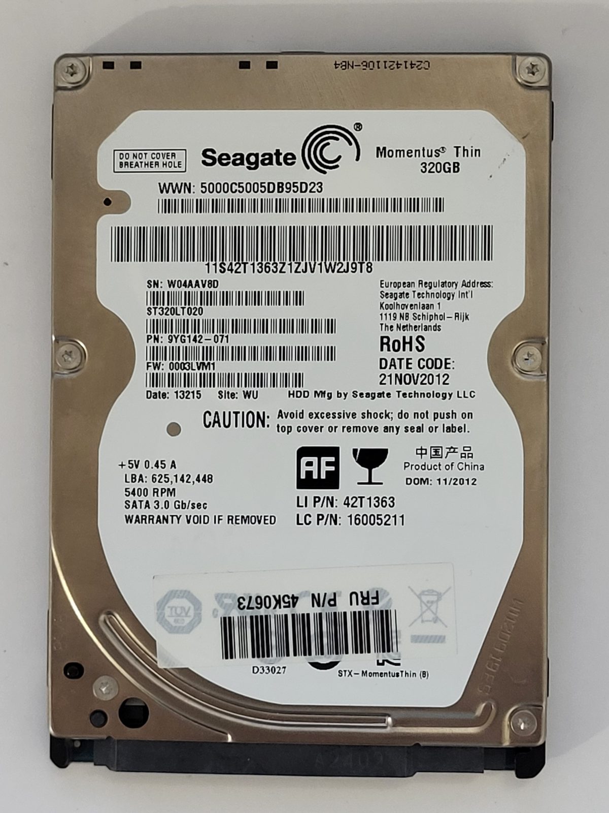 ST320LT020, PN:9YG142-071, SN:W04, WU, FW:0003LVM1, 13215 | Seagate 320Go 2,5" SATA HDD STK