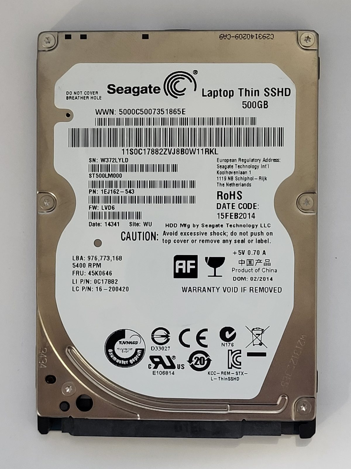 ST500LM000, PN:1EJ162-543, SN:W37, WU, FW:LVD6, 14341 | Seagate 500Go 2,5" SATA HDD STK