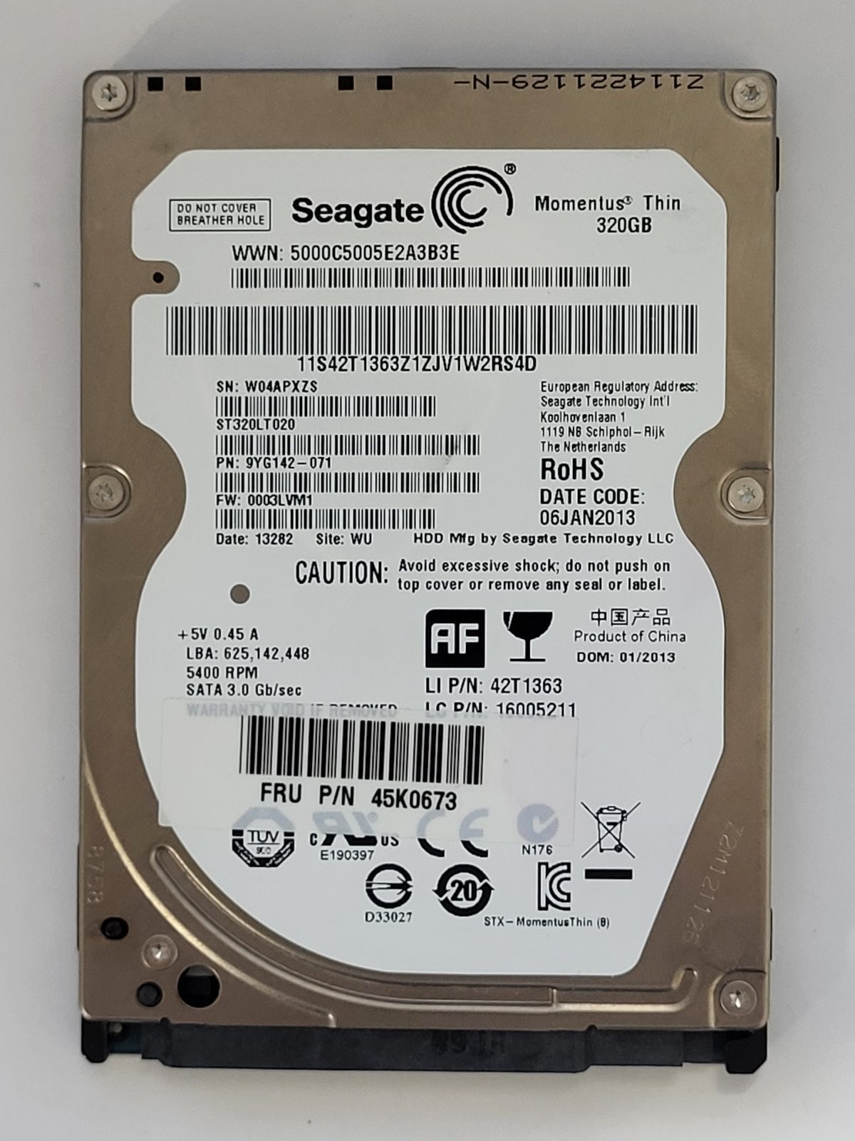 ST320LT020, PN:9YG142-071, SN:W04, WU, FW:0003LVM1, 13282 | Seagate 320Go 2,5" SATA HDD STK