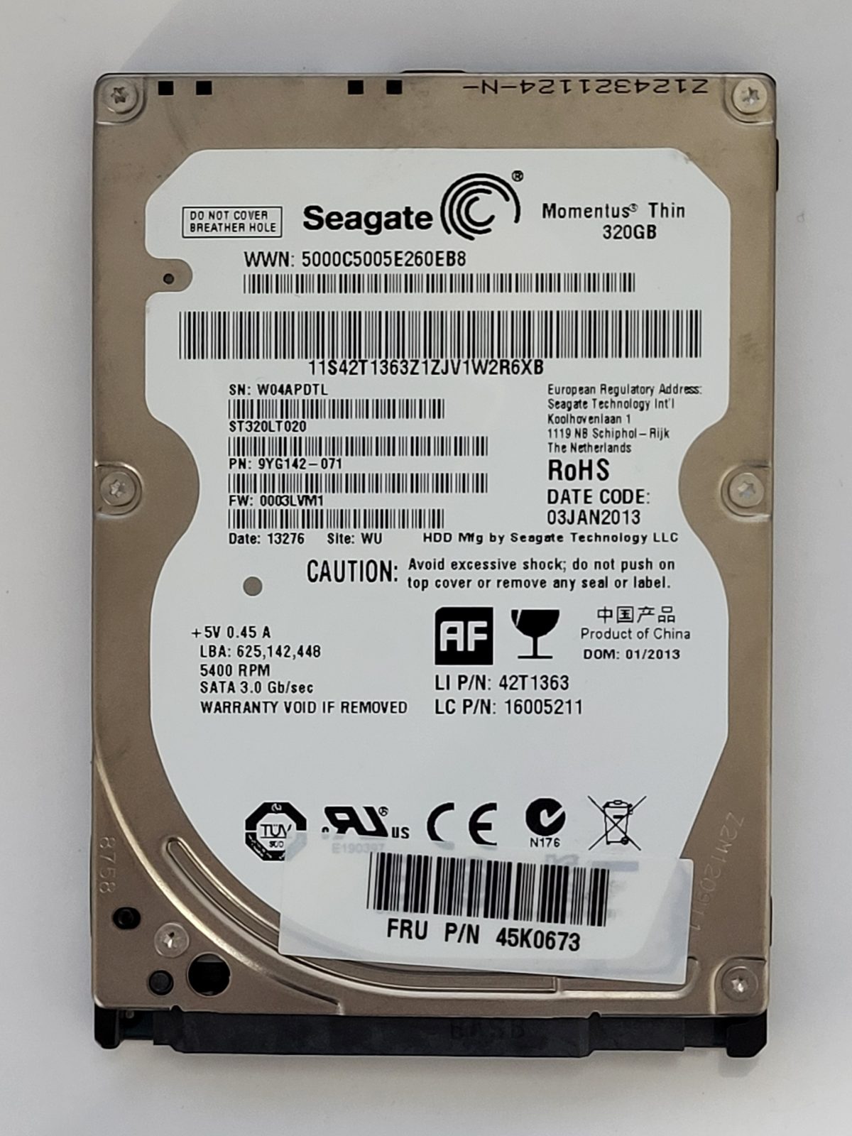 ST320LT020, PN:9YG142-071, SN:W04, WU, FW:0003LVM1, 13276 | Seagate 320Go 2,5" SATA HDD STK