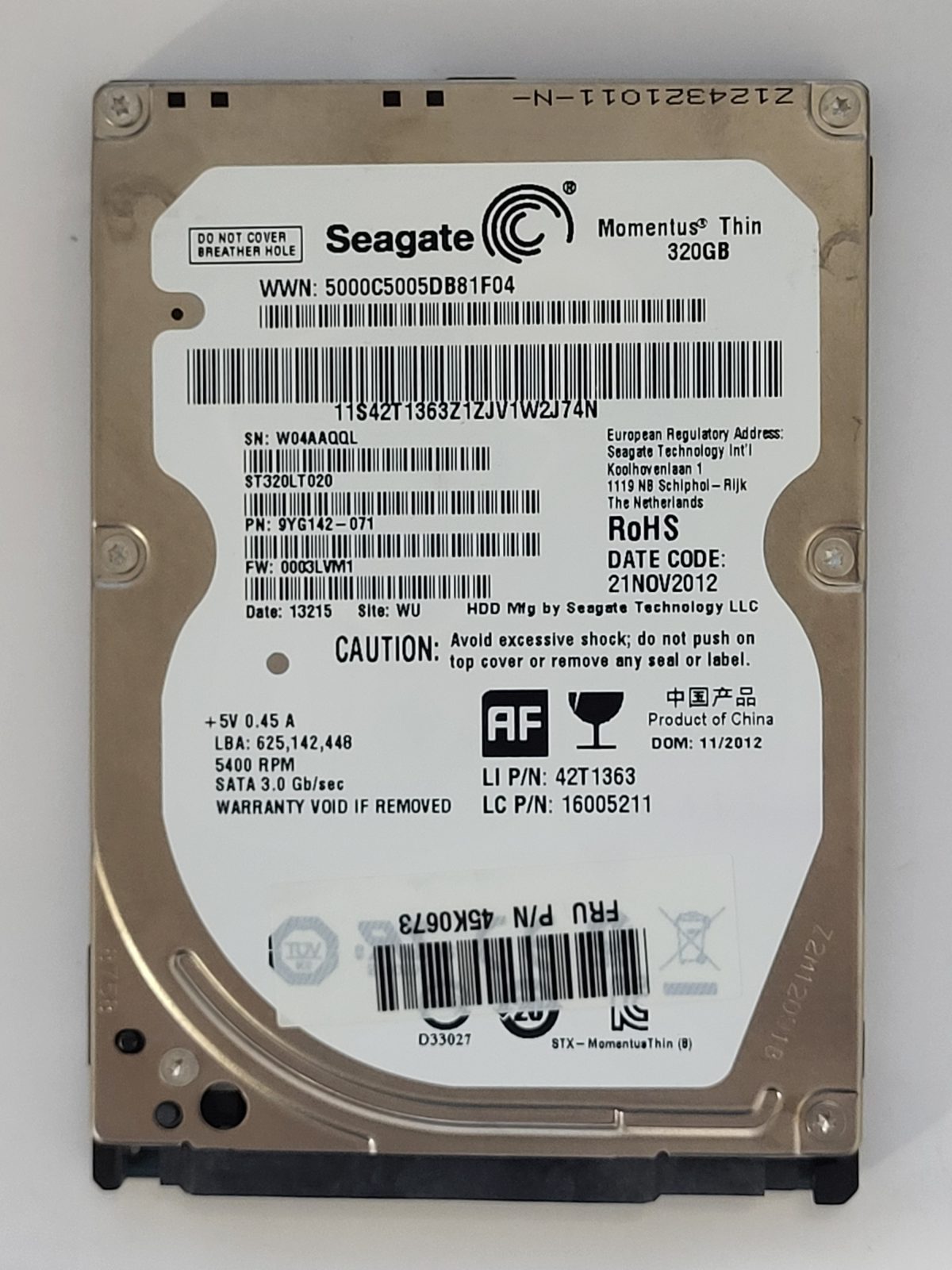 ST320LT020, PN:9YG142-071, SN:W04, WU, FW:0003LVM1, 13215 | Seagate 320Go 2,5" SATA HDD STK