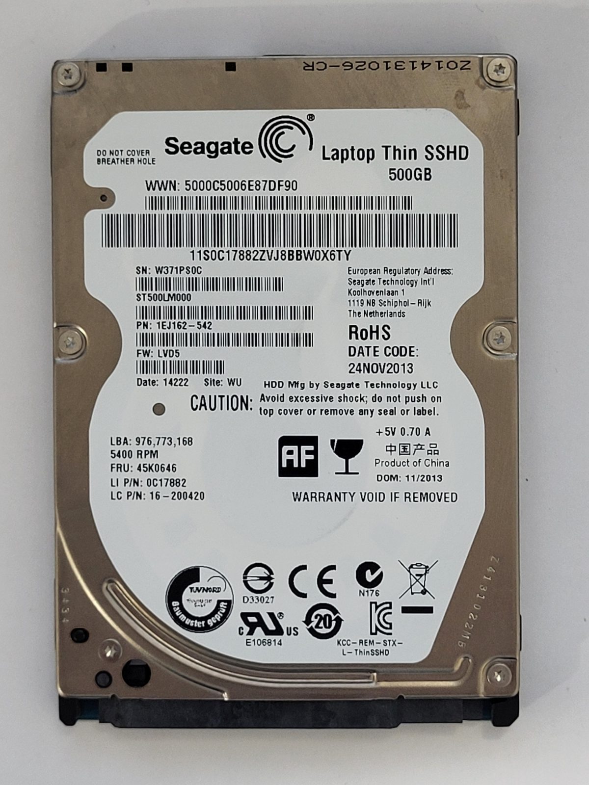 ST500LM000, PN:1EJ162-542, SN:W37, WU, FW:LVD5, 14222 | Seagate 500Go 2,5" SATA HDD STK