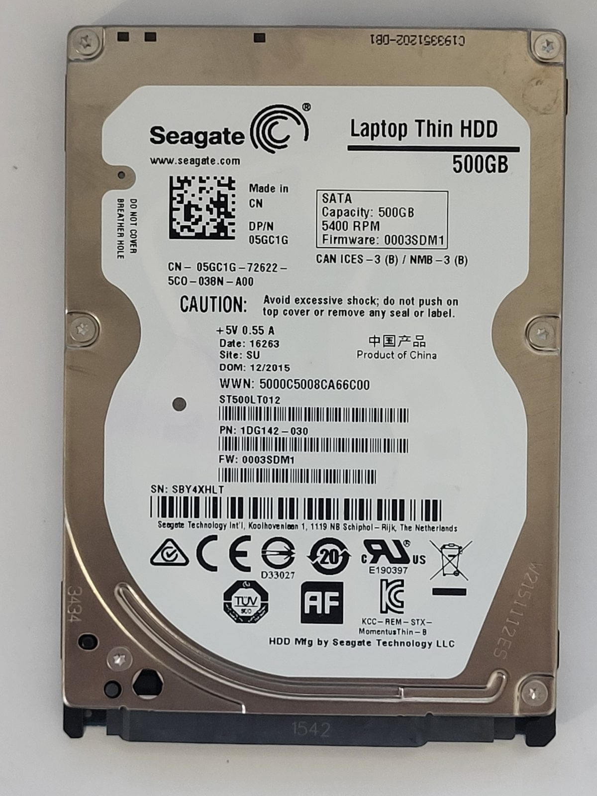 ST500LT012, PN:1DG142-030, SN:SBY, SU, FW:0003SDM1, 16263 | Seagate 500Go 2,5" SATA HDD STK