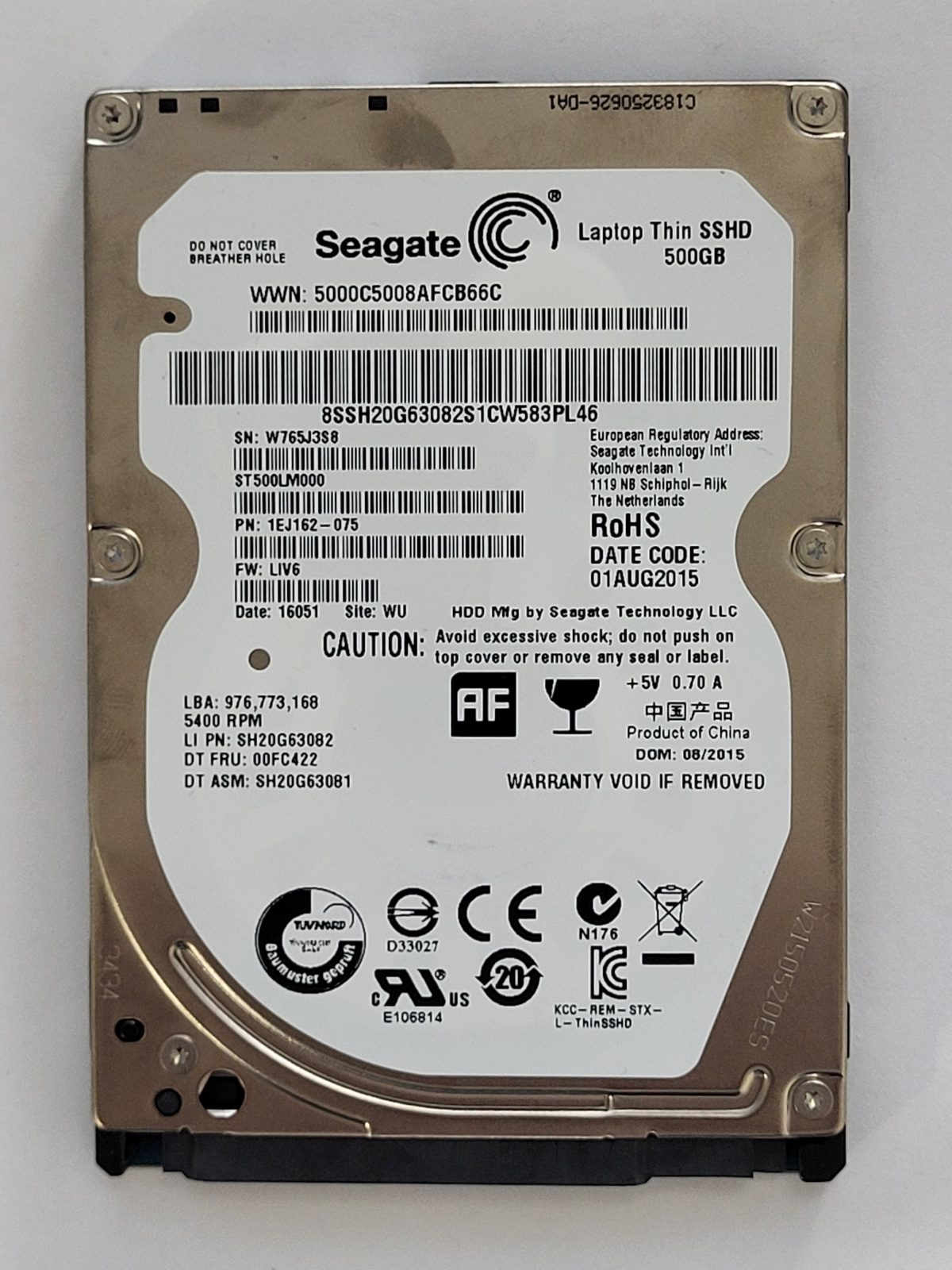 ST500LM000, PN:1EJ162-075, SN:W76, WU, FW:LIV6, 16051 | Seagate 500Go 2,5" SATA HDD STK
