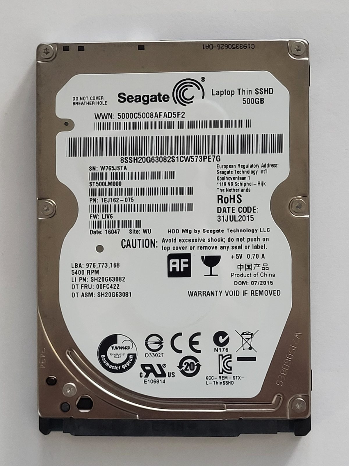 ST500LM000, PN:1EJ162-075, SN:W76, WU, FW:LIV6, 16047 | Seagate 500Go 2,5" SATA HDD STK