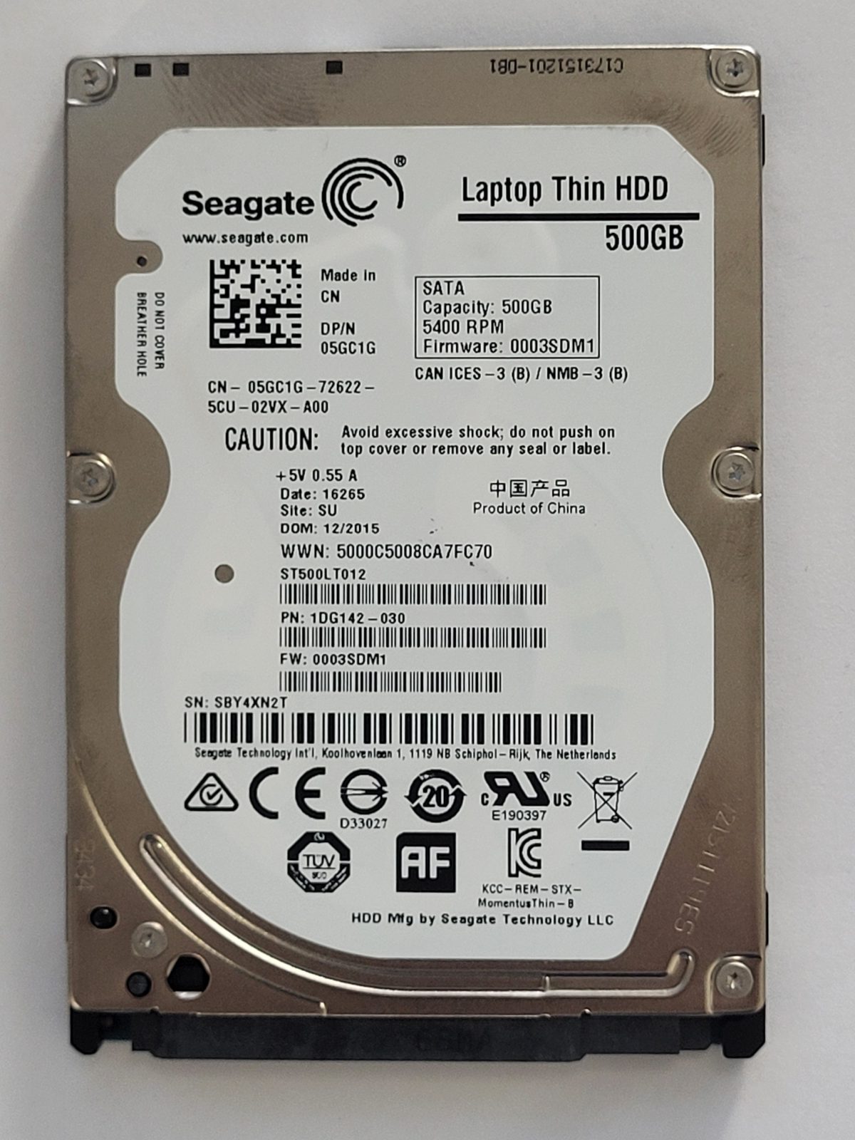 ST500LT012, PN:1DG142-030, SN:SBY, SU, FW:0003SDM1, 16265 | Seagate 500Go 2,5" SATA HDD STK