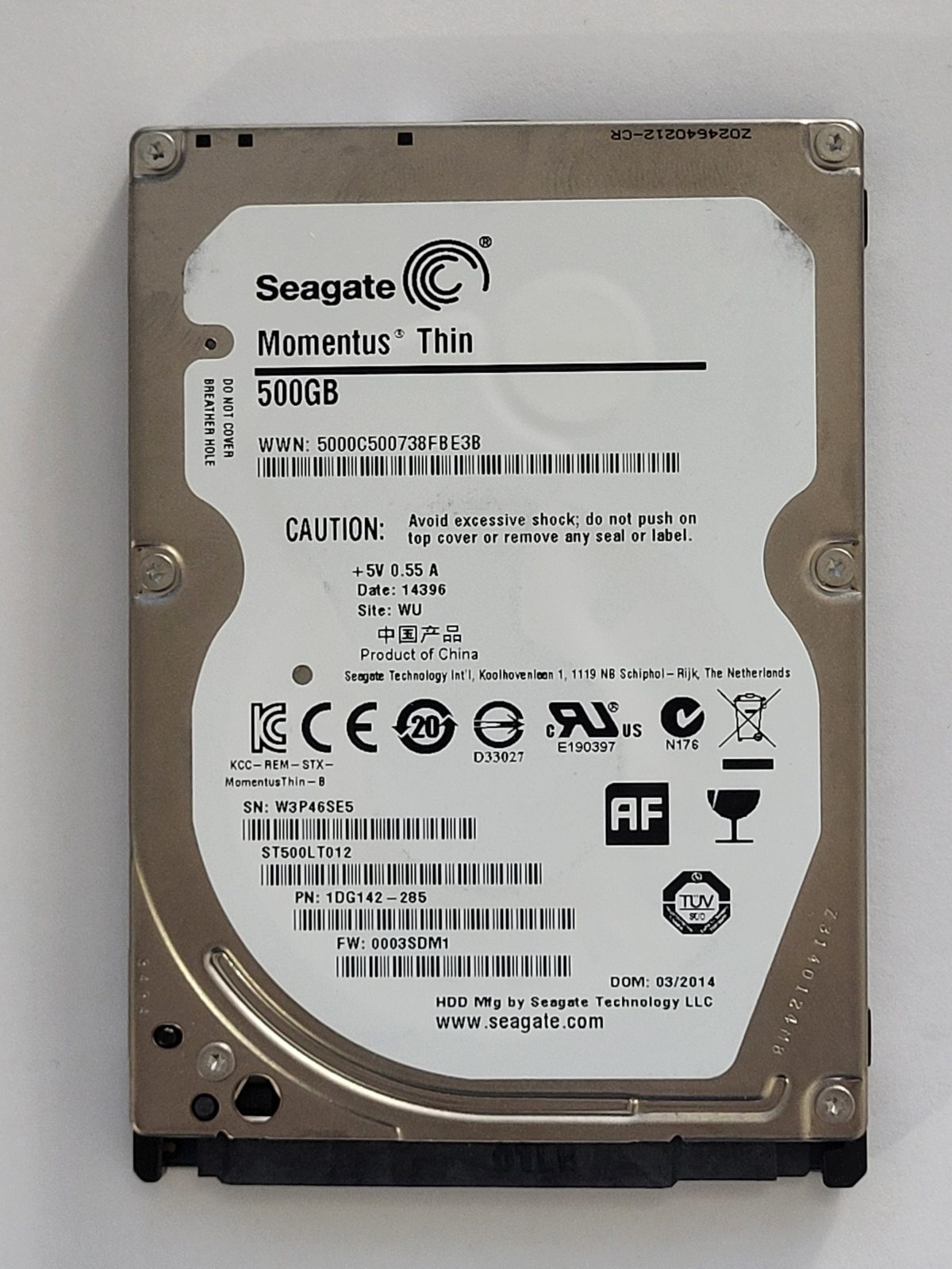 ST500LT012, PN:1DG142-285, SN:W3P, WU, FW:0003SDM1, 14396 | Seagate 500Go 2,5" SATA HDD STK