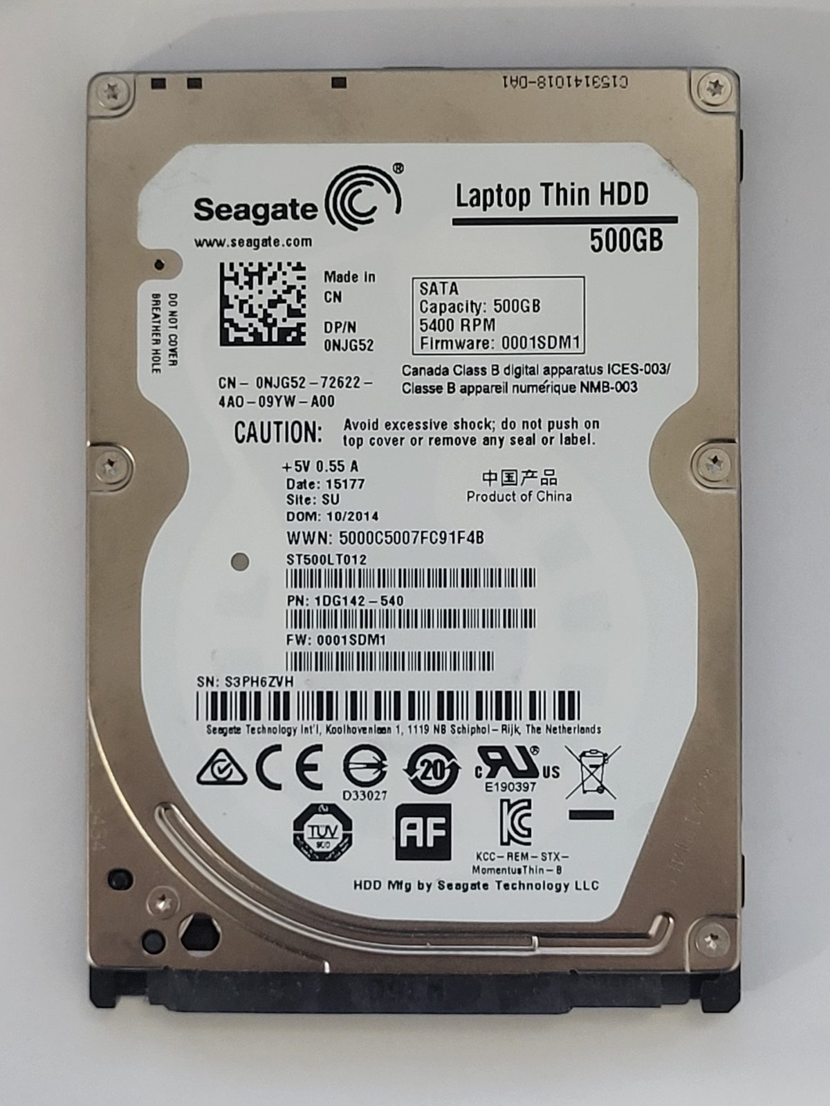 ST500LT012, PN:1DG142-540, SN:S3P, SU, FW:0001SDM1, 15177 | Seagate 500Go 2,5" SATA HDD STK