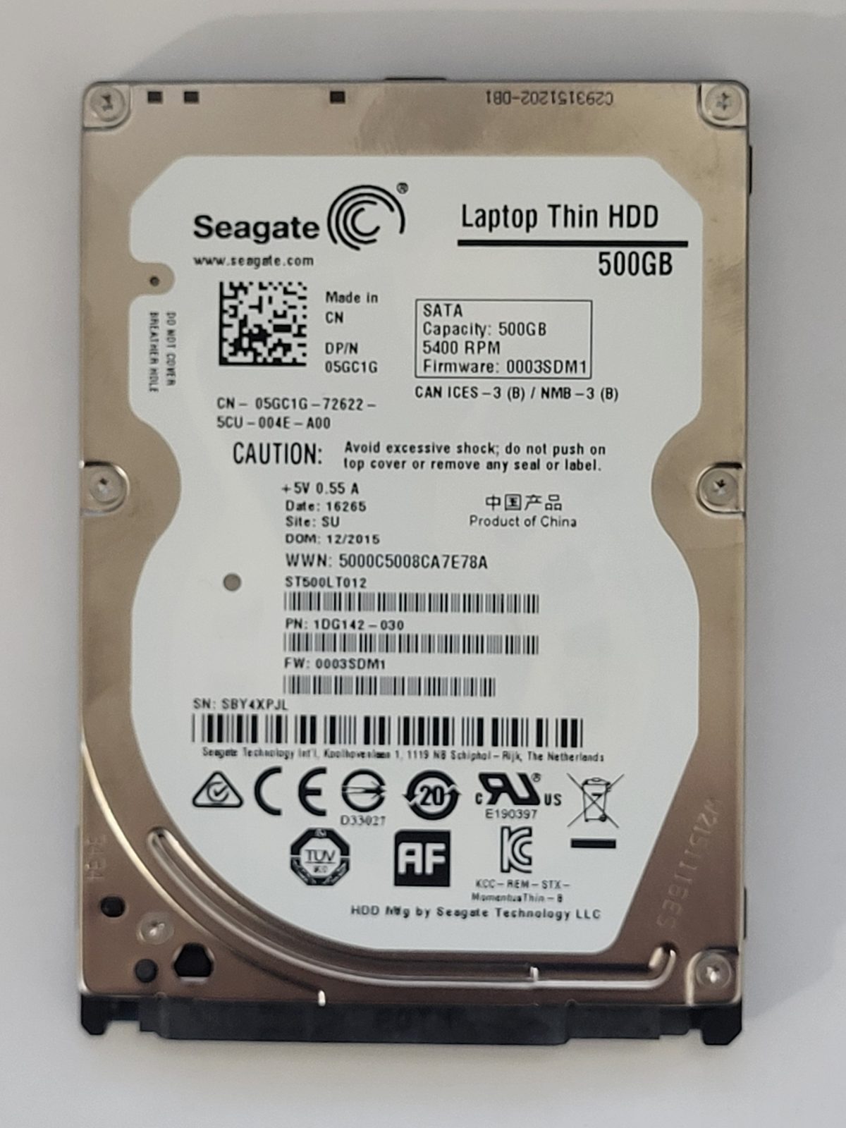 ST500LT012, PN:1DG142-030, SN:SBY, SU, FW:0003SDM1, 16265 | Seagate 500Go 2,5" SATA HDD STK