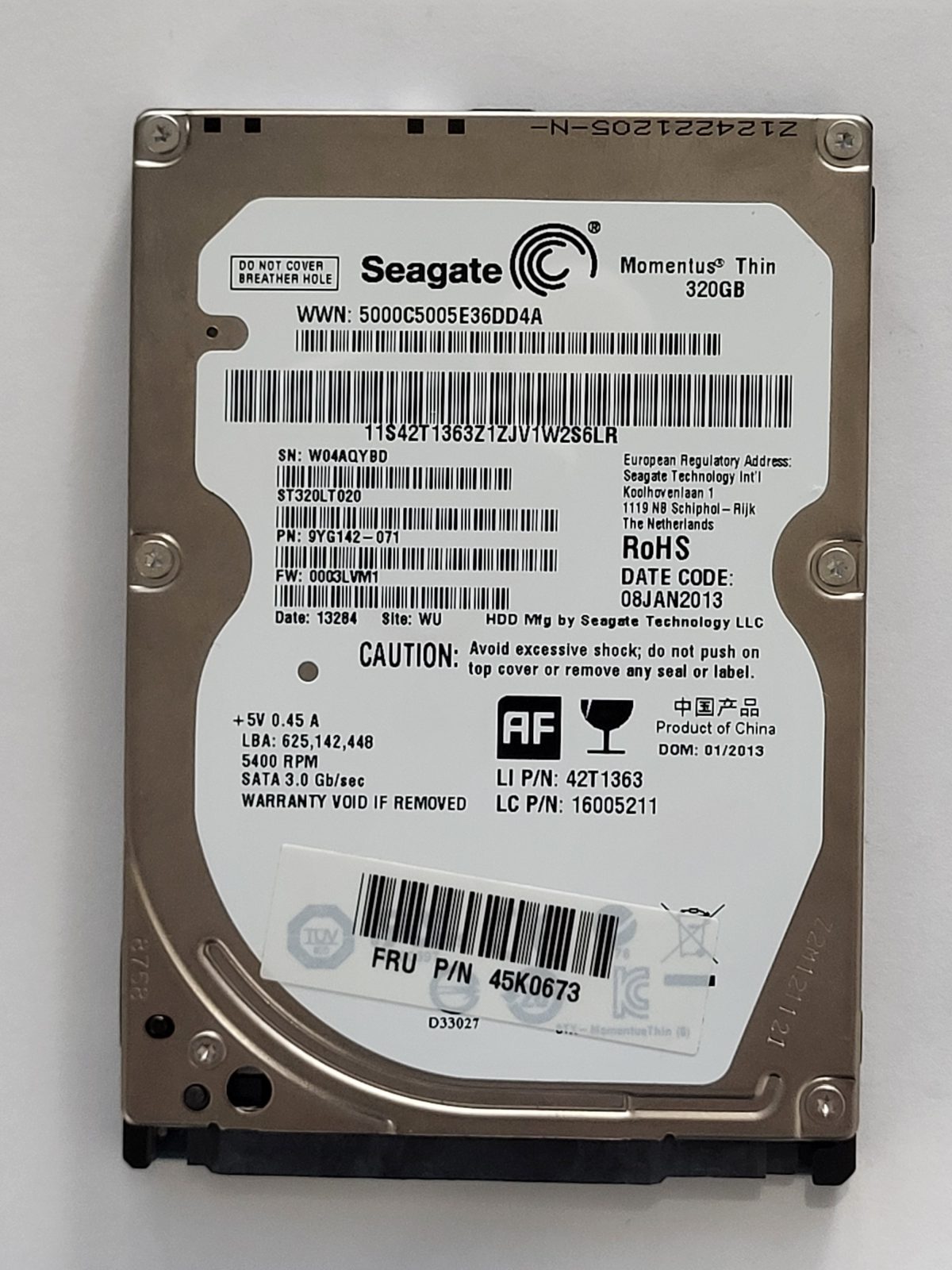 ST320LT020, PN:9YG142-071, SN:W04, WU, FW:0003LVM1, 13284 | Seagate 320Go 2,5" SATA HDD STK