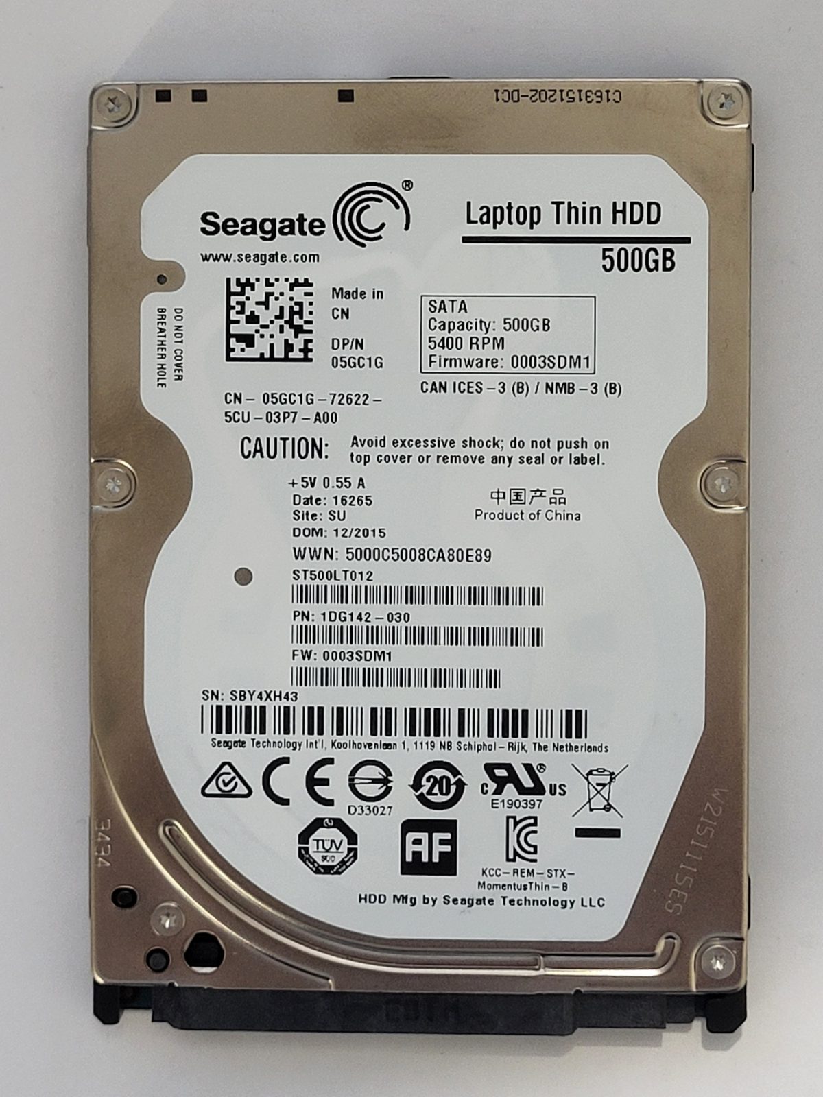 ST500LT012, PN:1DG142-030, SN:SBY, SU, FW:0003SDM1, 16265 | Seagate 500Go 2,5" SATA HDD STK